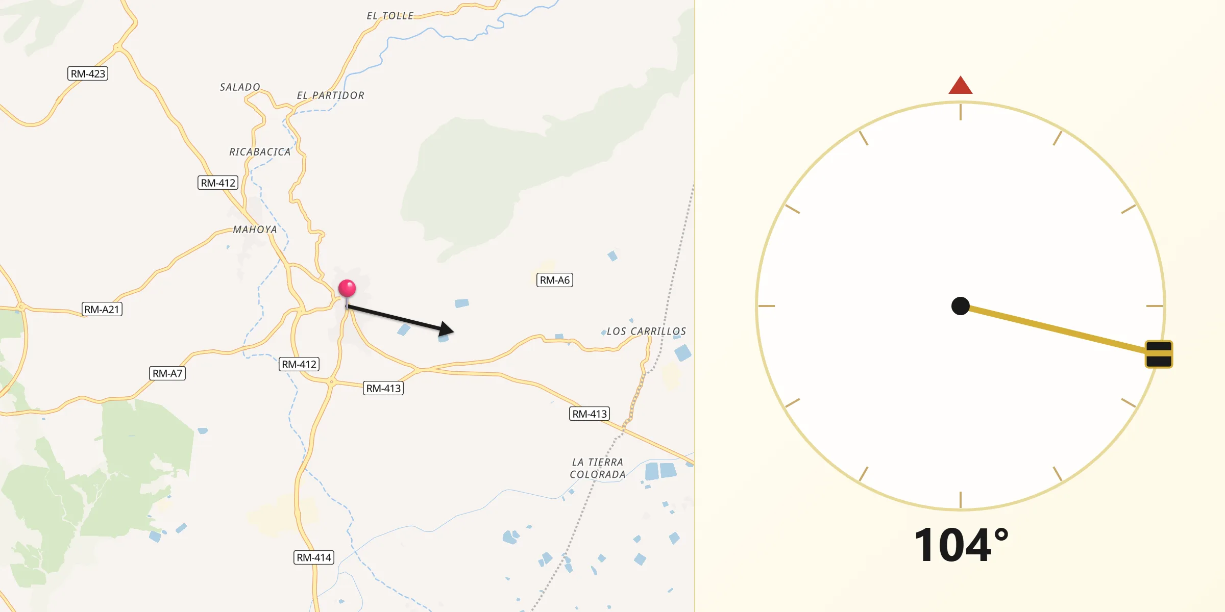 Dirección de la Qibla desde Abanilla