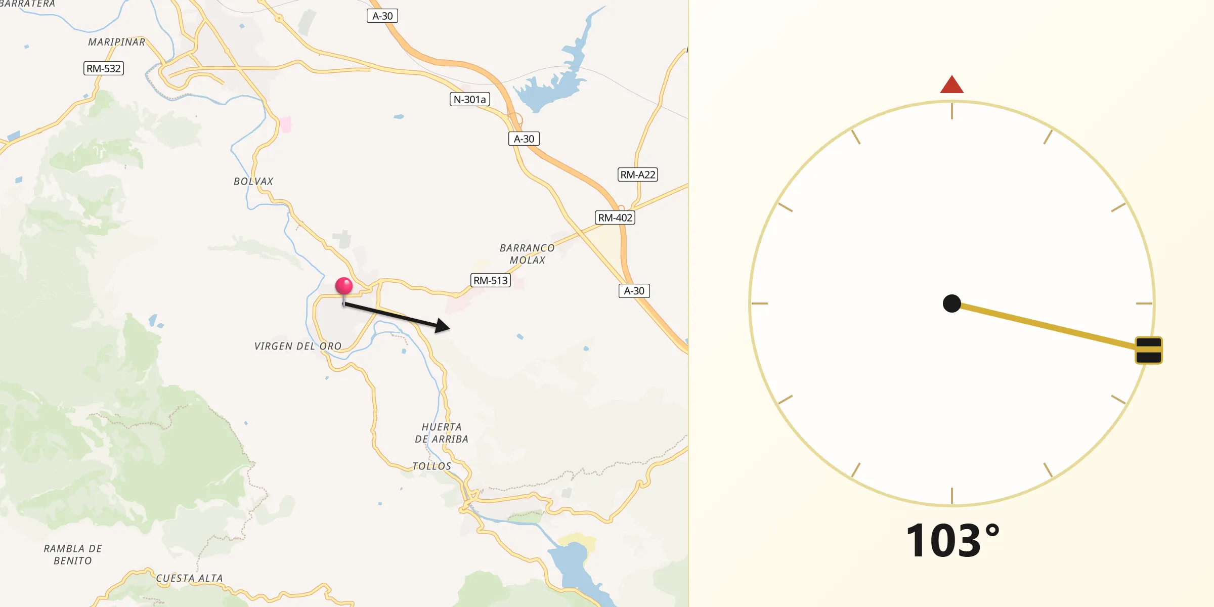 Dirección de la Qibla desde Abarán