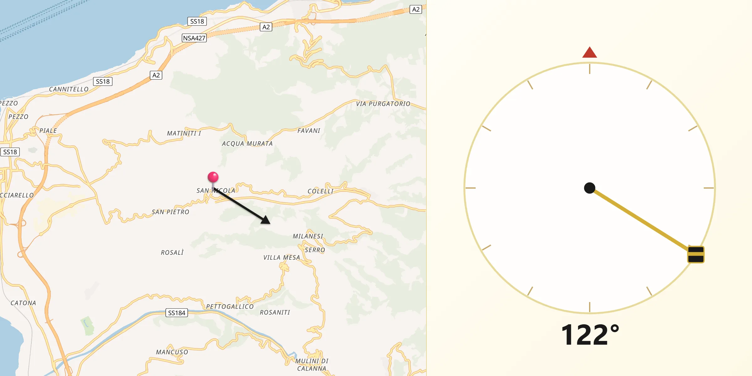 Direzione della Qibla da Fiumara