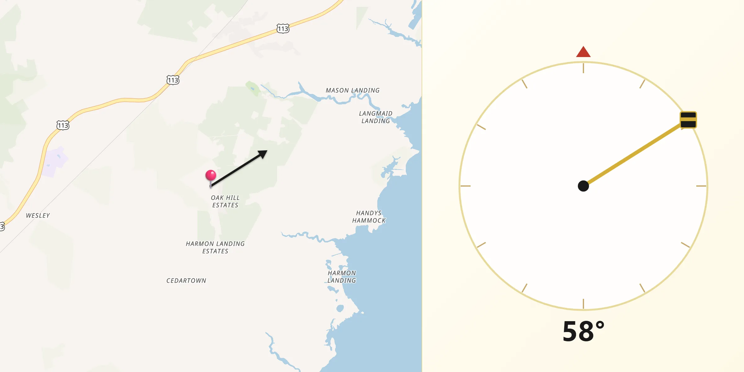 Qibla Direction from Worcester County
