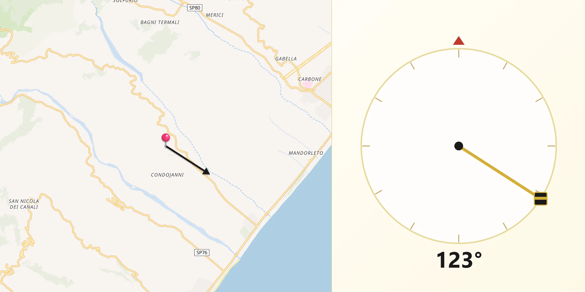 Direzione della Qibla da Sant'Ilario dello Ionio