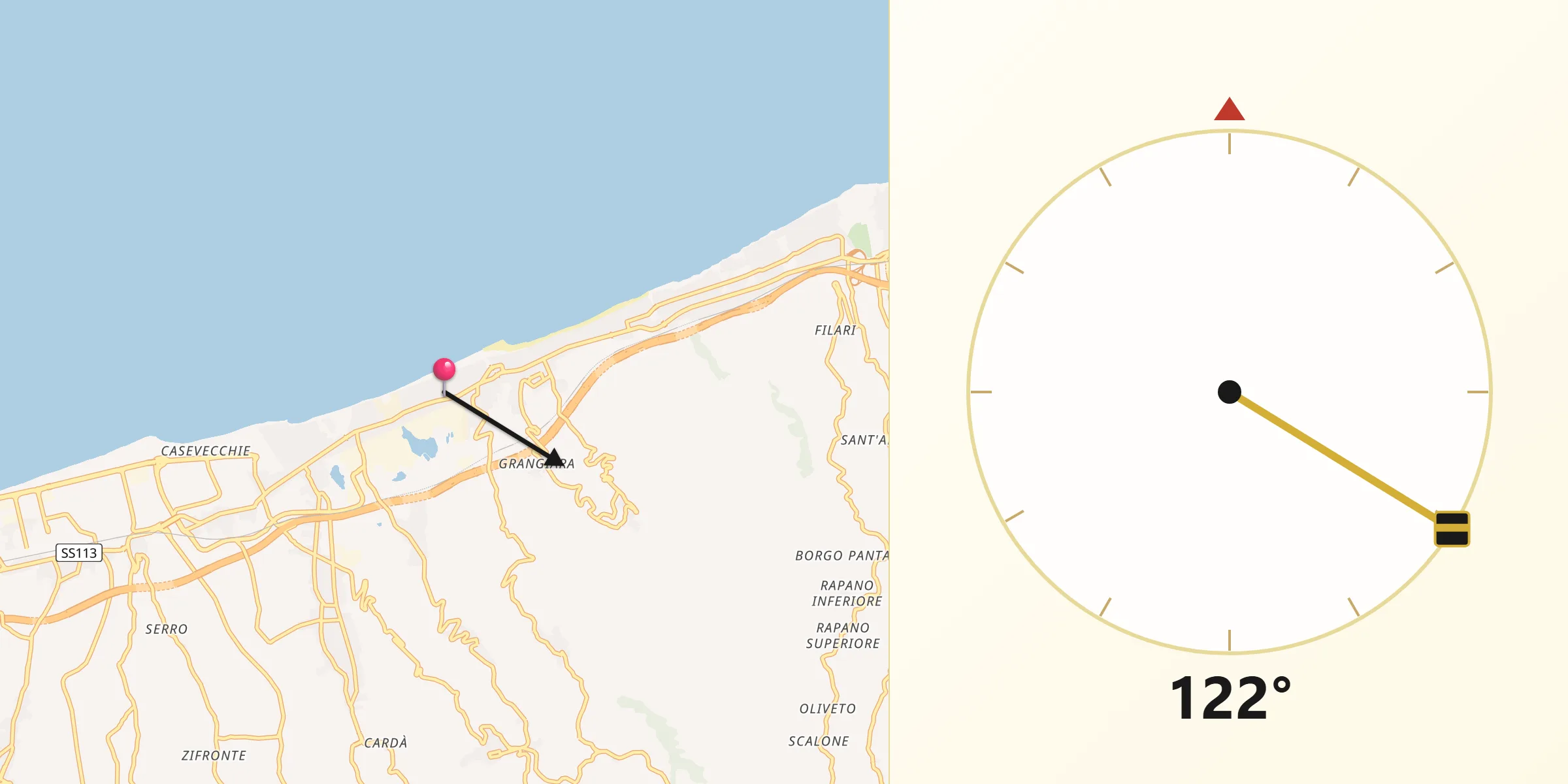 Direzione della Qibla da Venetico Marina