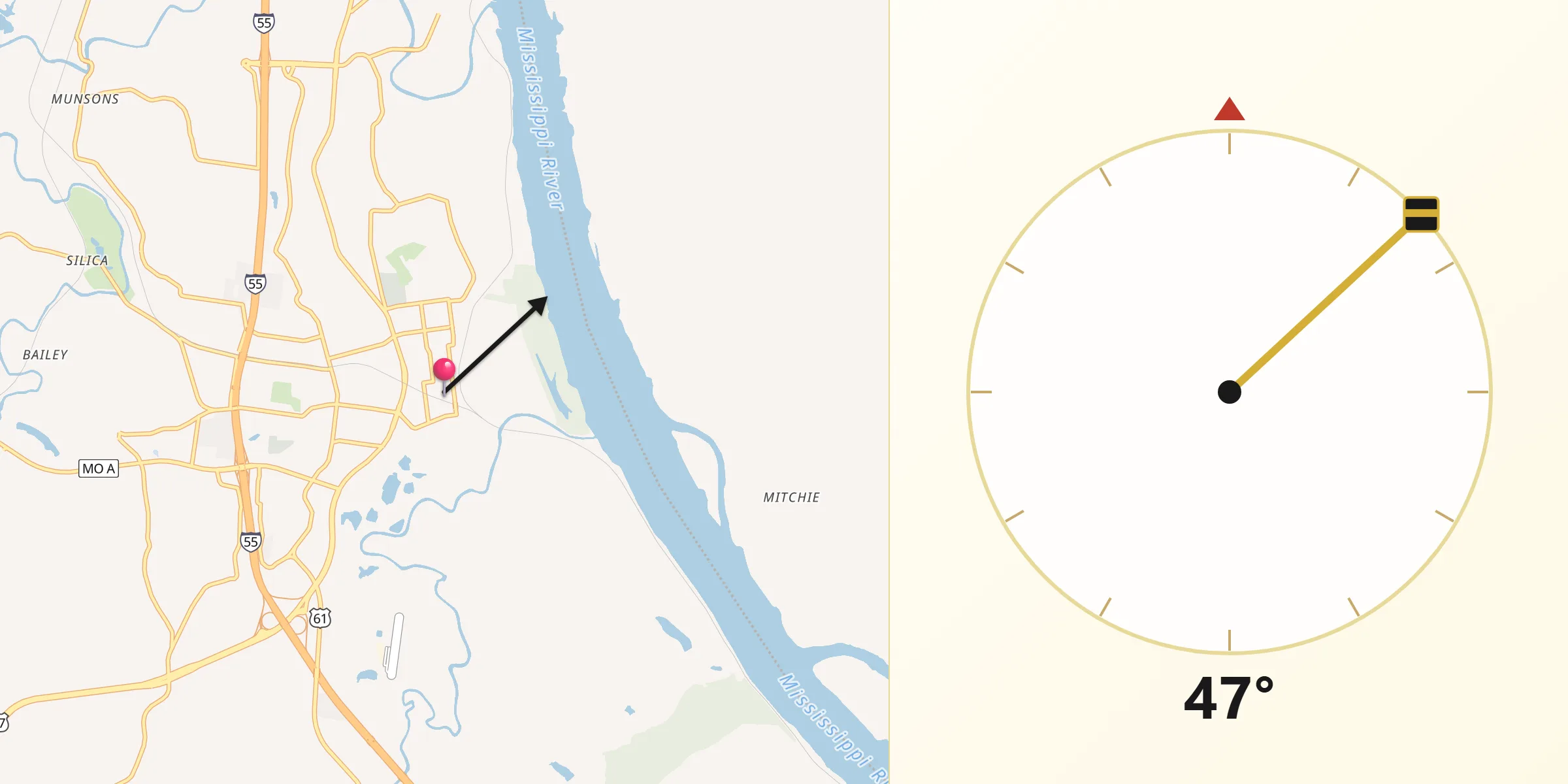 Qibla Direction from Crystal City