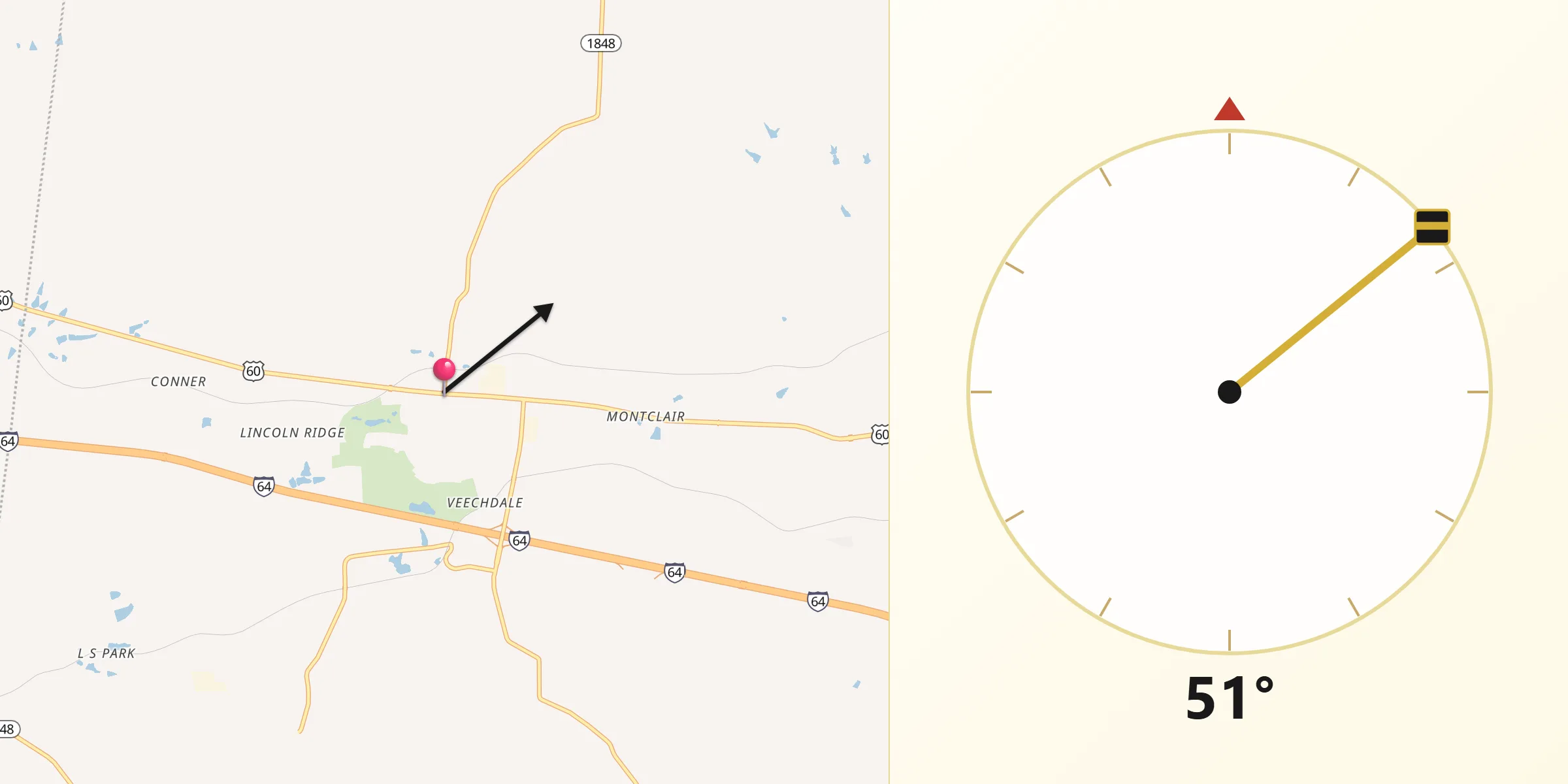 Qibla Direction from Simpsonville