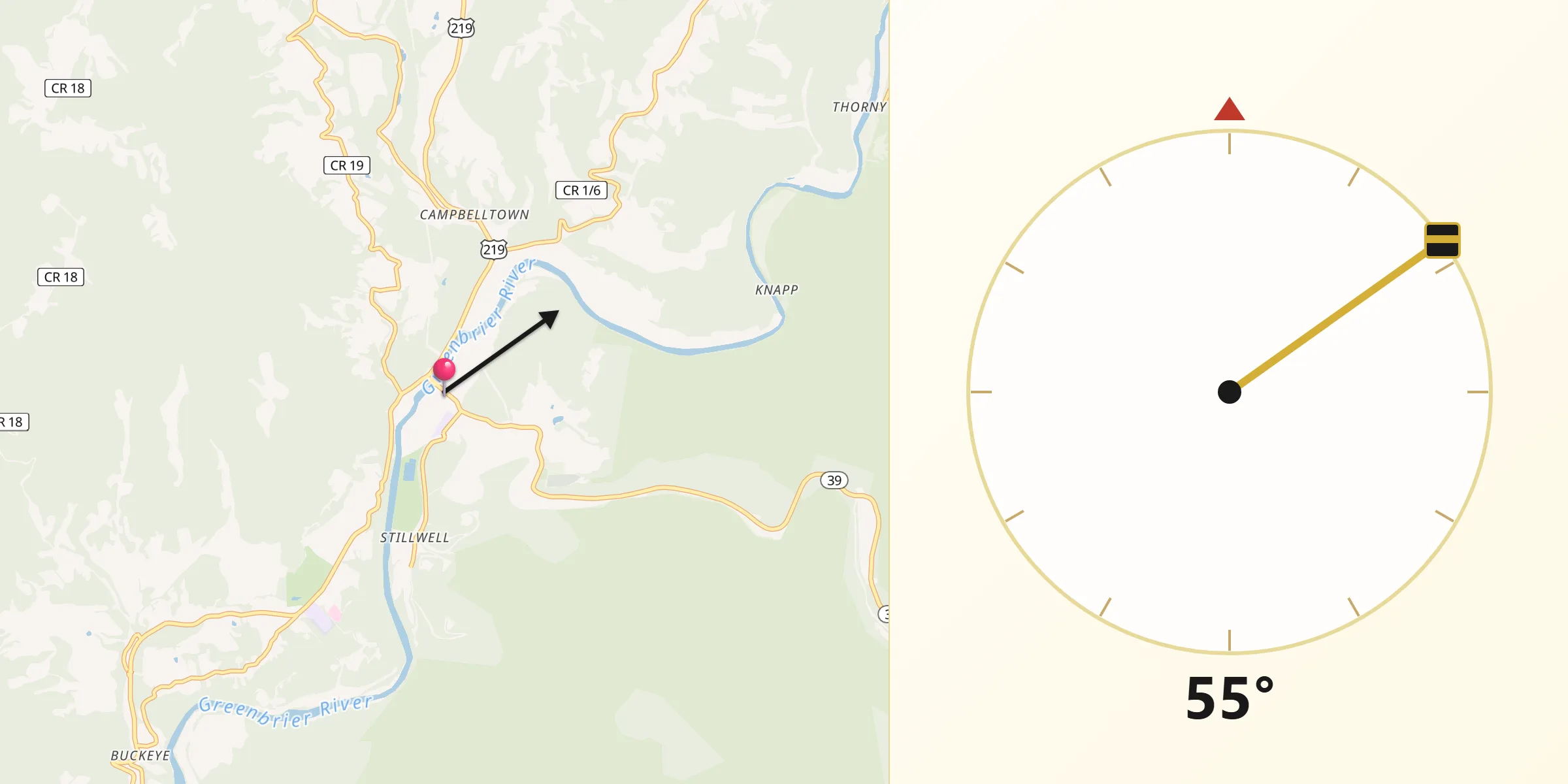Qibla Direction from Marlinton
