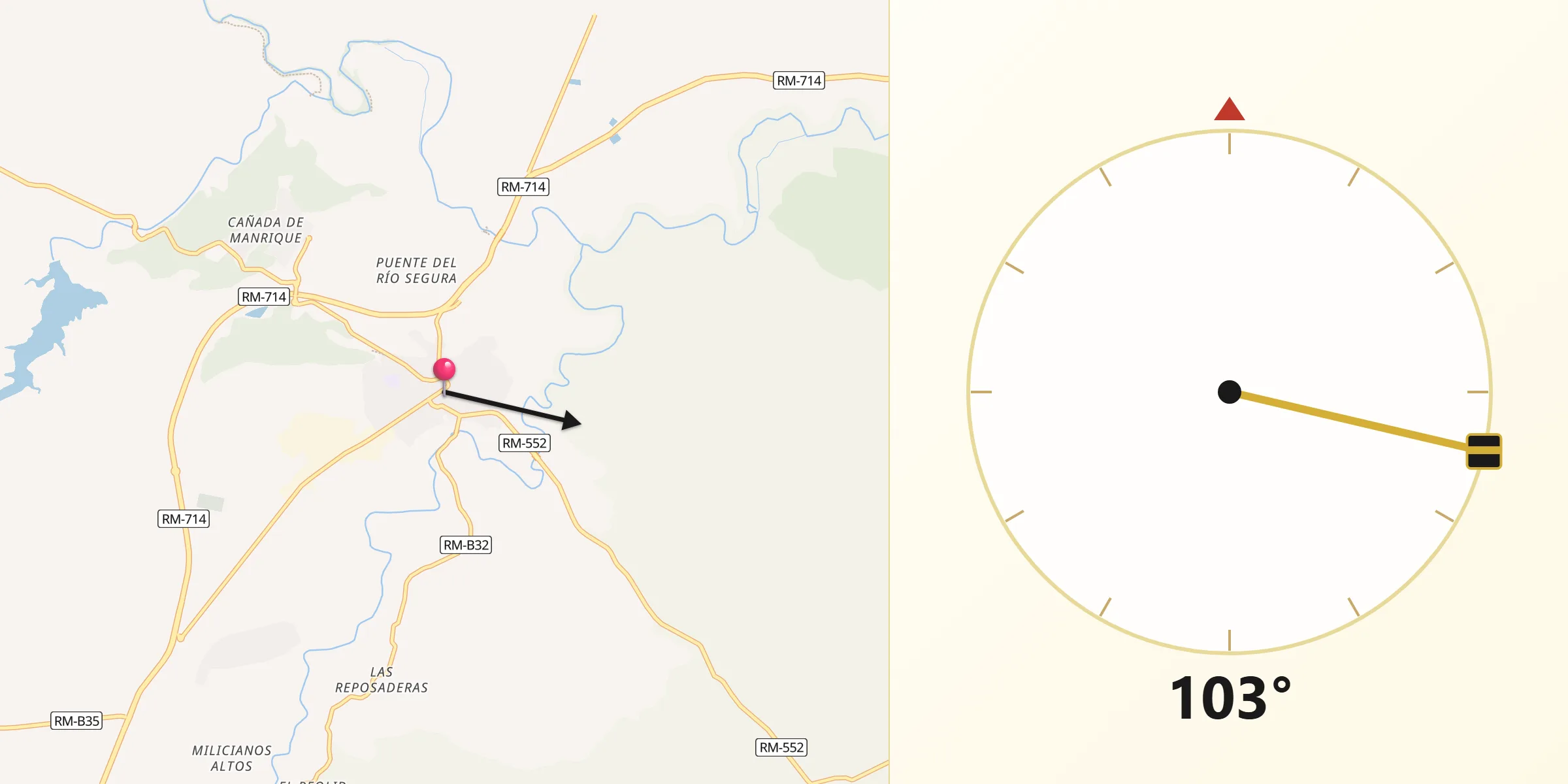 Dirección de la Qibla desde Calasparra
