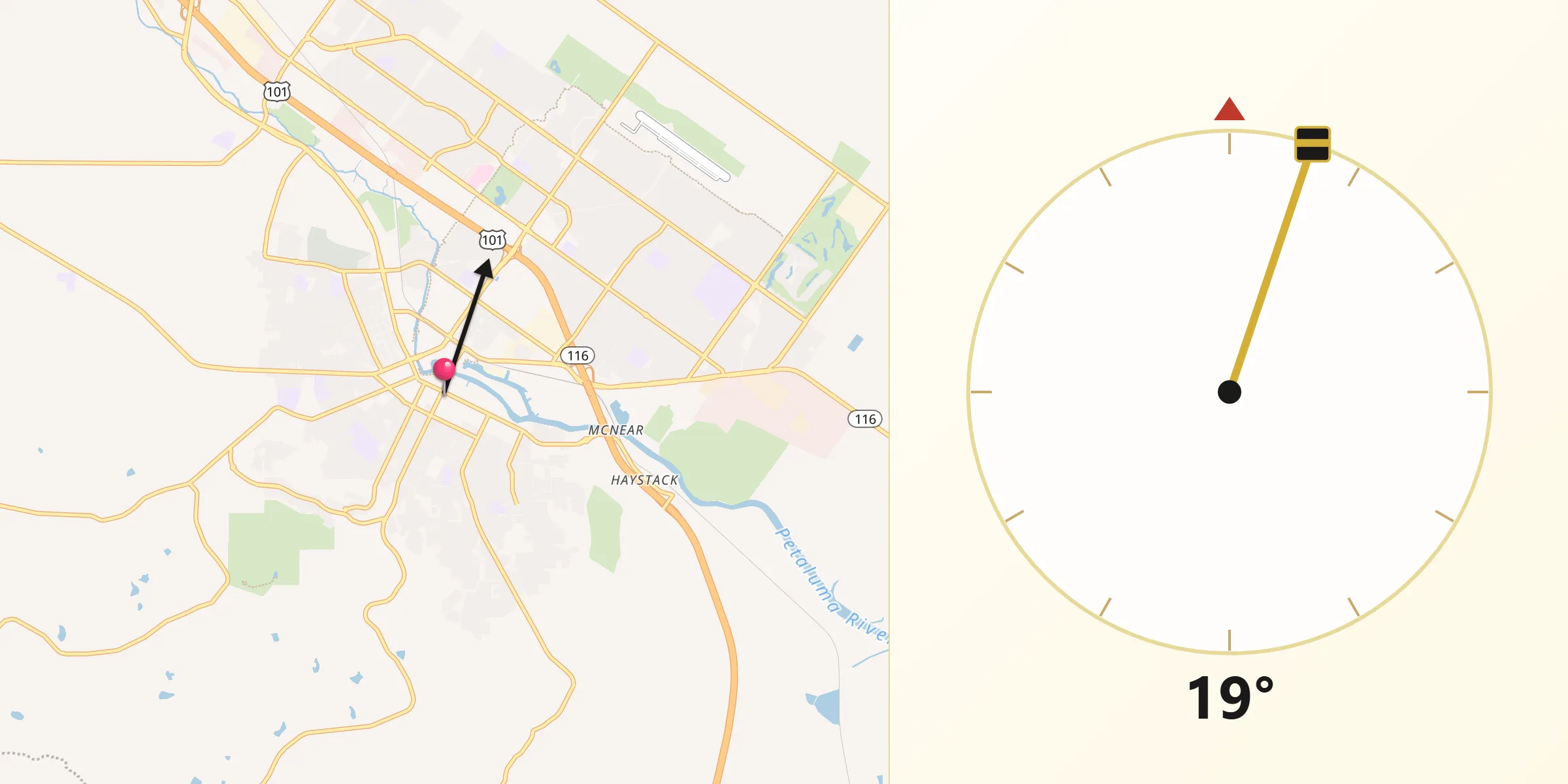Qibla Direction from Petaluma