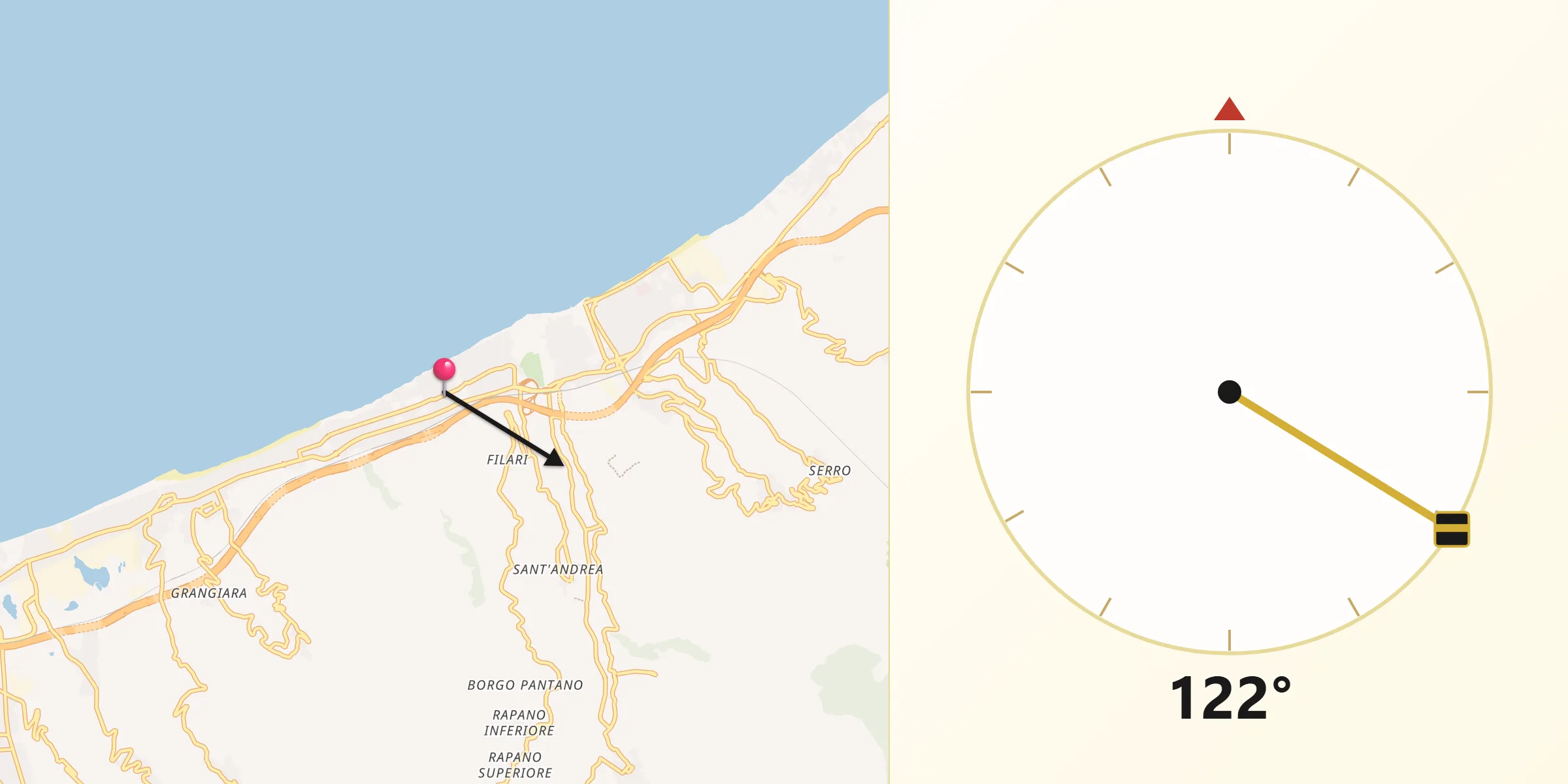 Direzione della Qibla da Rometta Marea