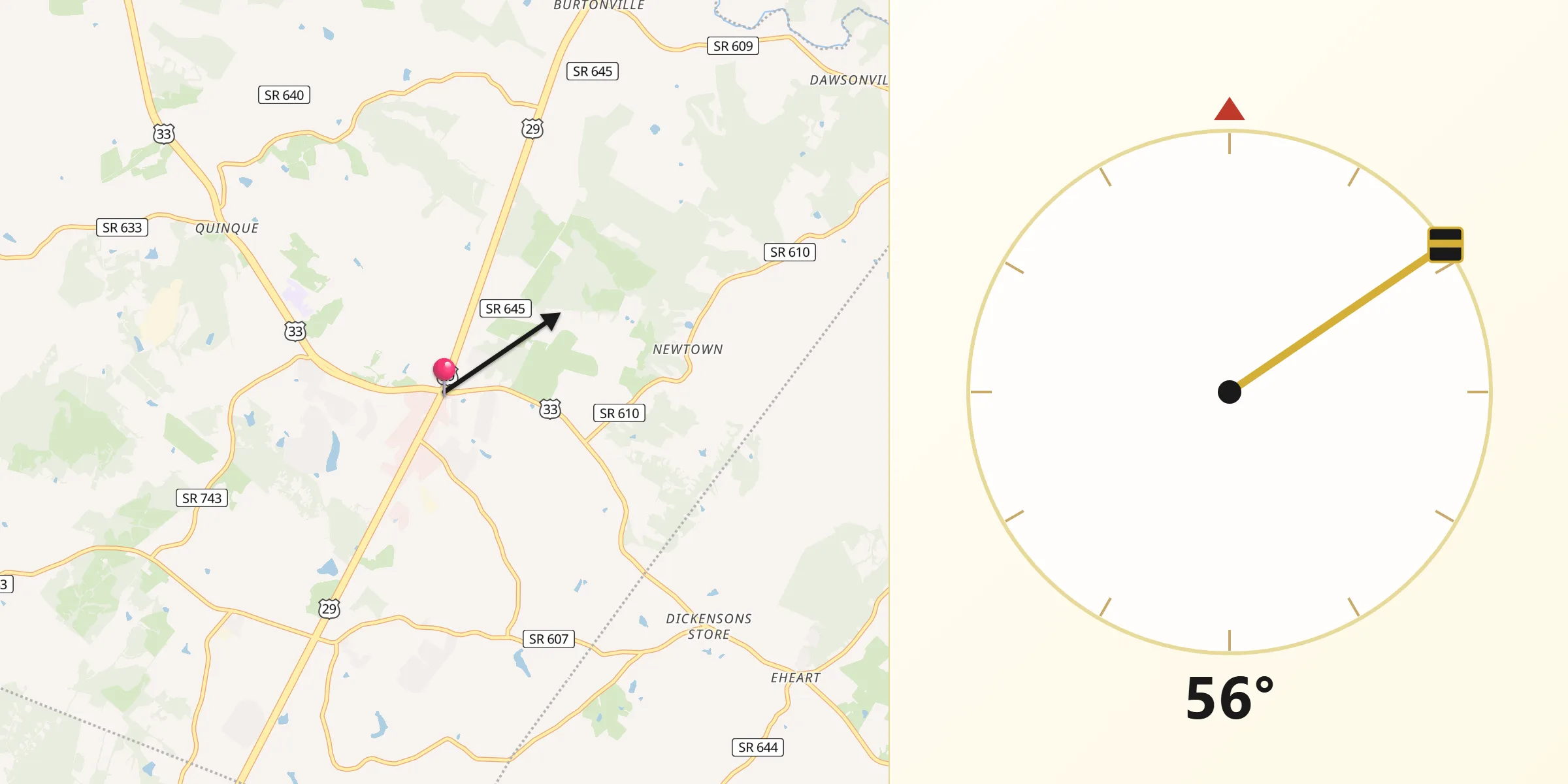 Qibla Direction from Ruckersville