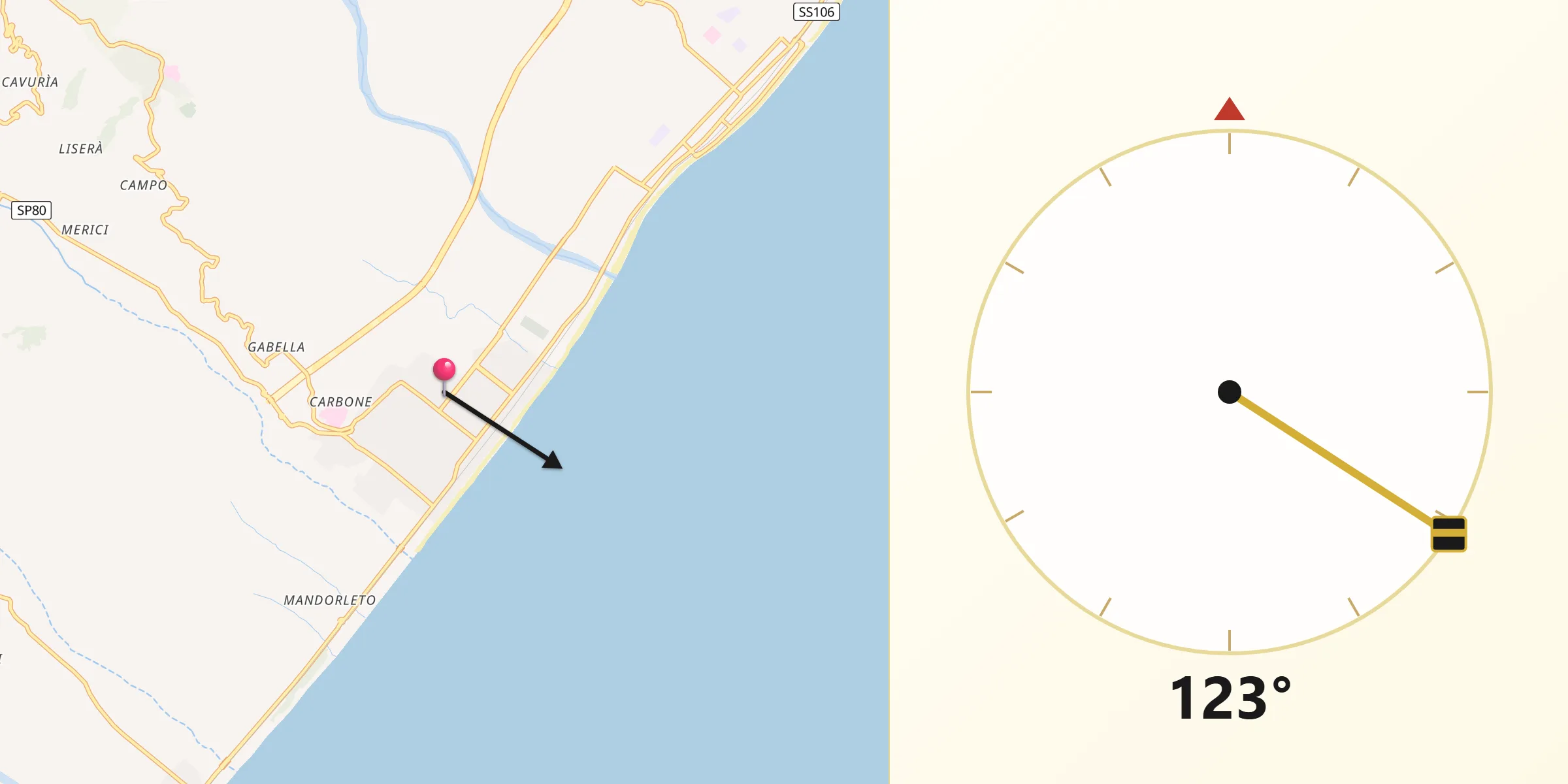 Direzione della Qibla da Locri