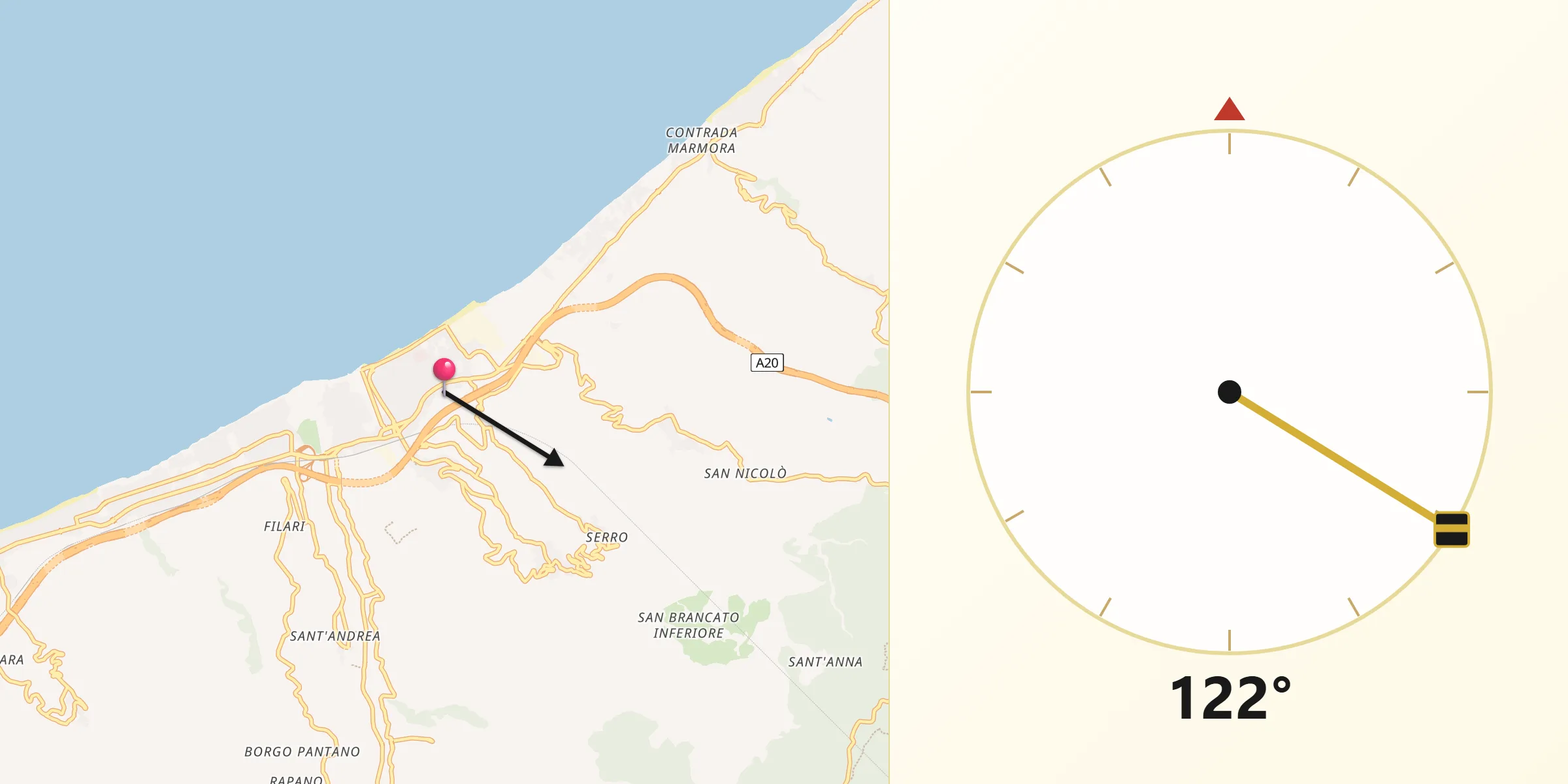 Direzione della Qibla da Villafranca Tirrena