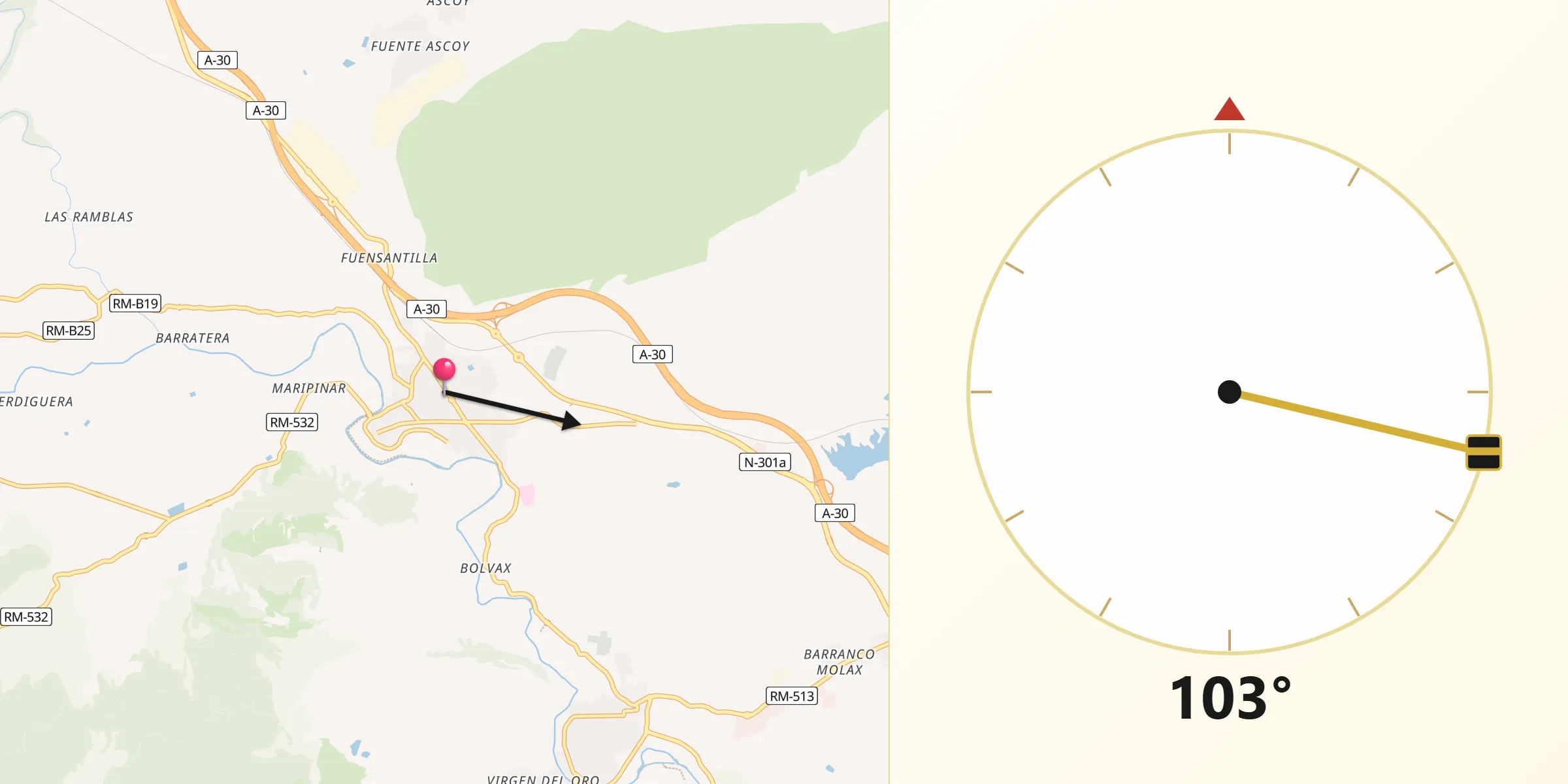 Dirección de la Qibla desde Cieza