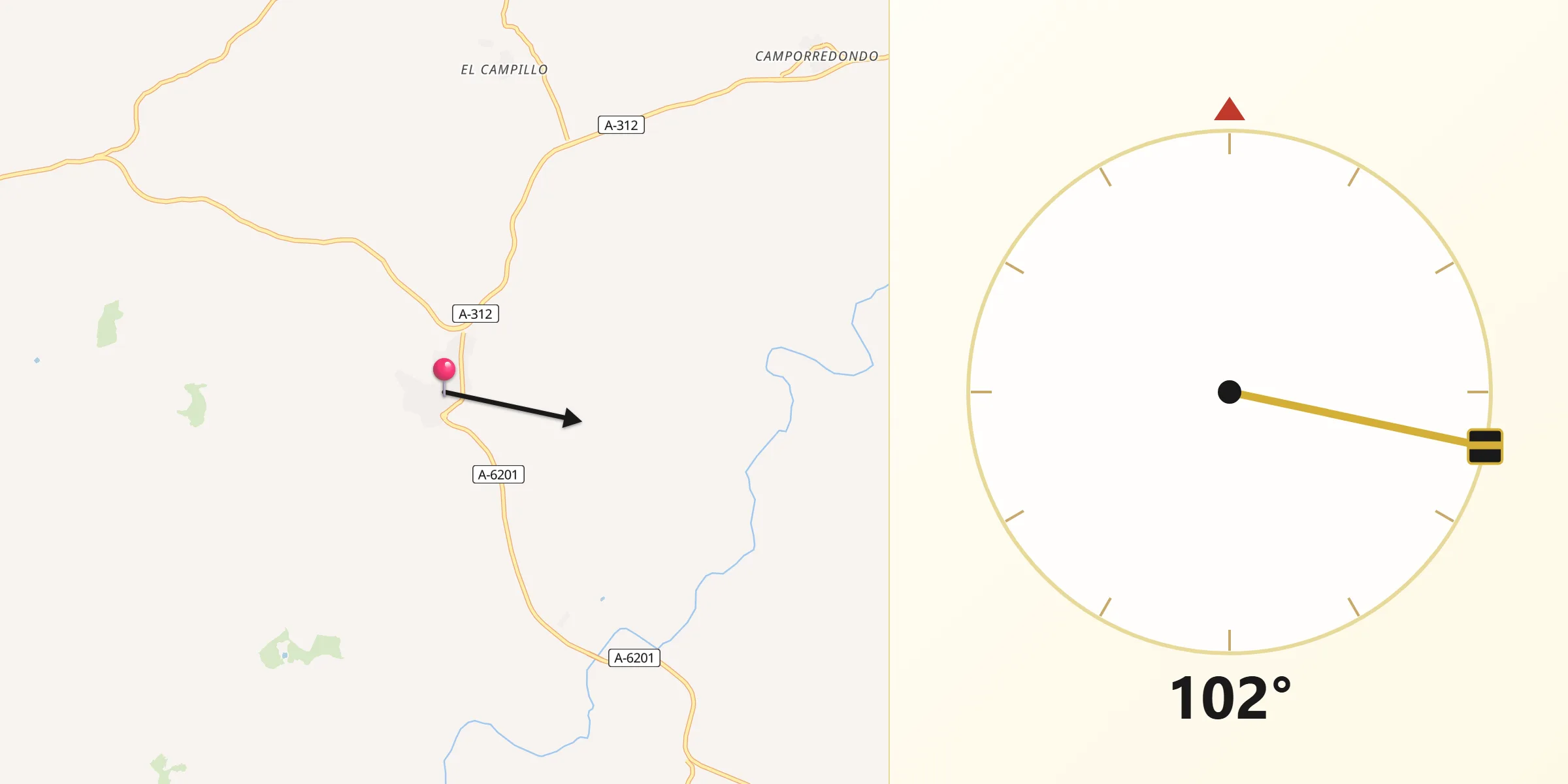 Dirección de la Qibla desde Sorihuela del Guadalimar