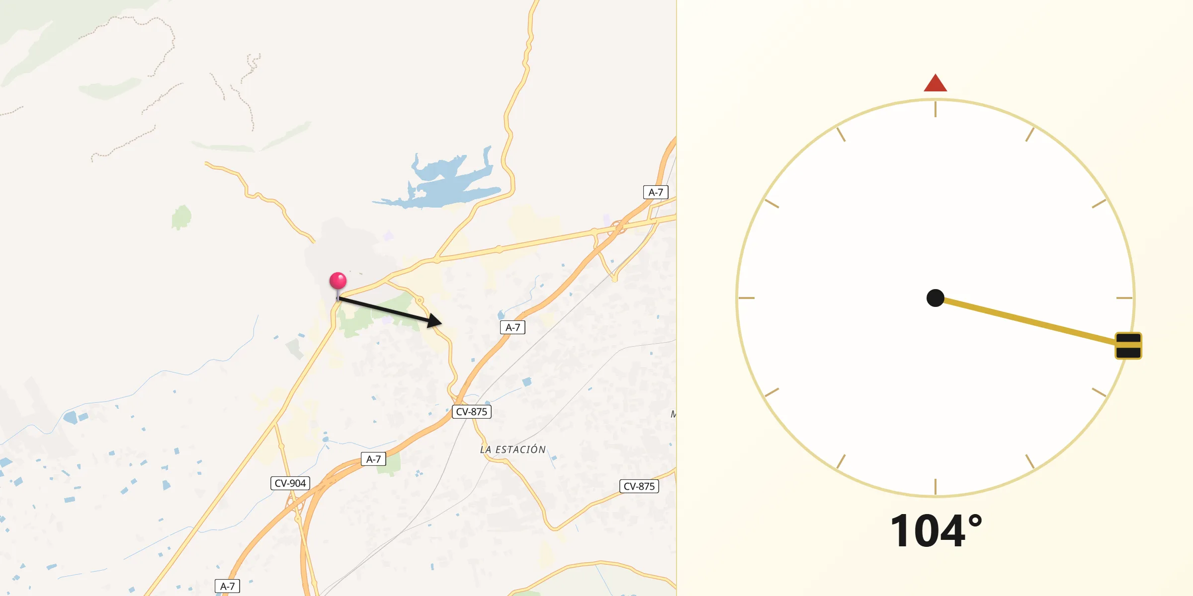 Dirección de la Qibla desde Crevillent