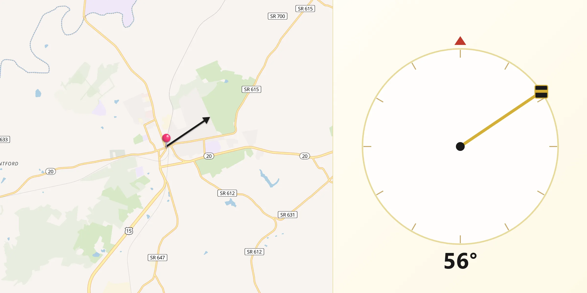 Dirección de la Qibla desde Orange