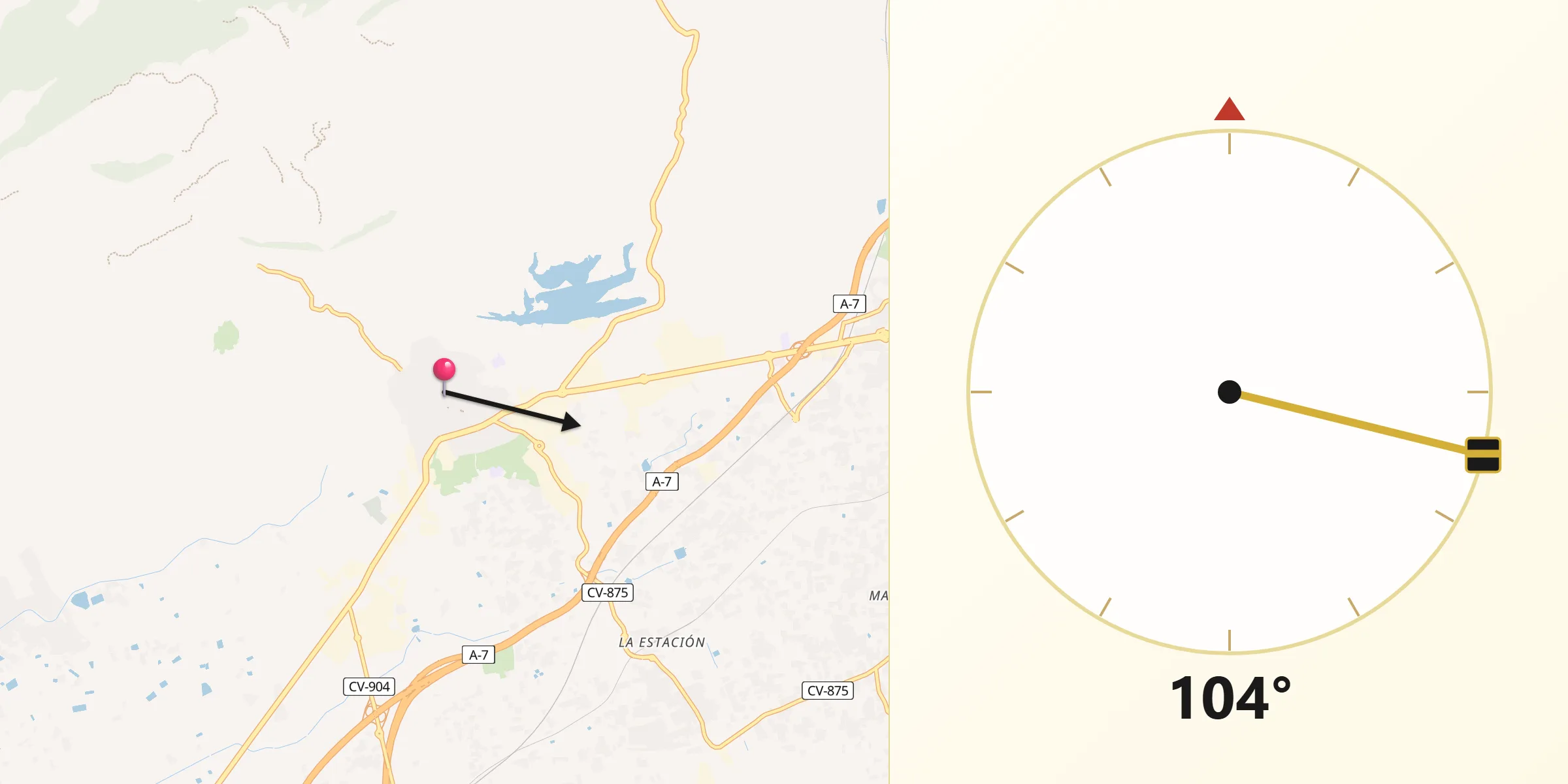 Dirección de la Qibla desde Crevillente