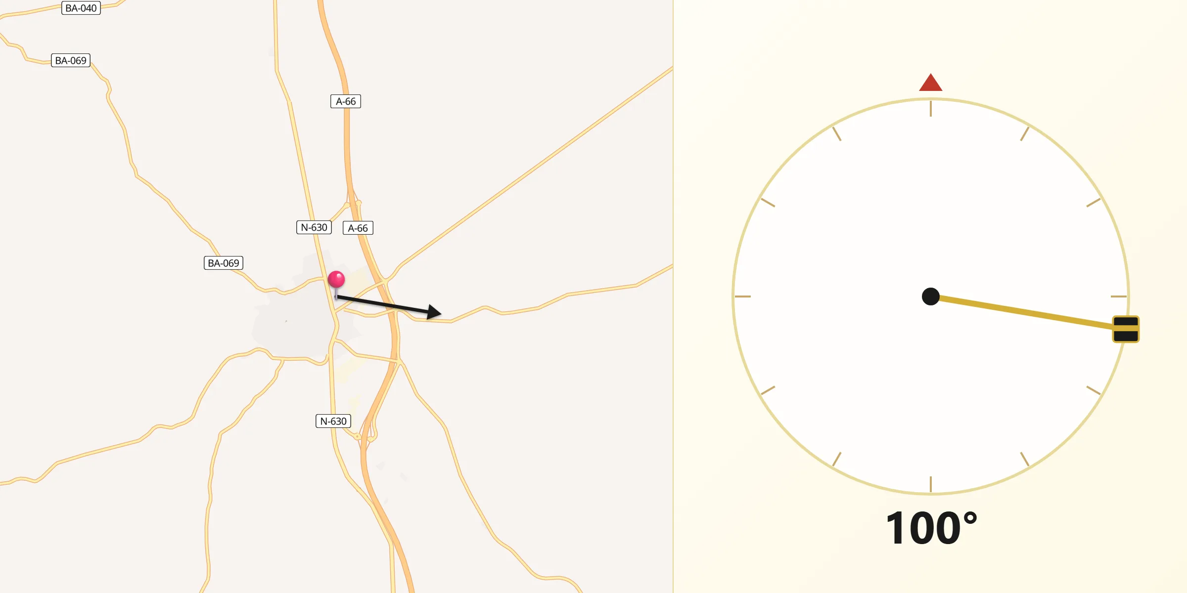 Dirección de la Qibla desde Fuente de Cantos