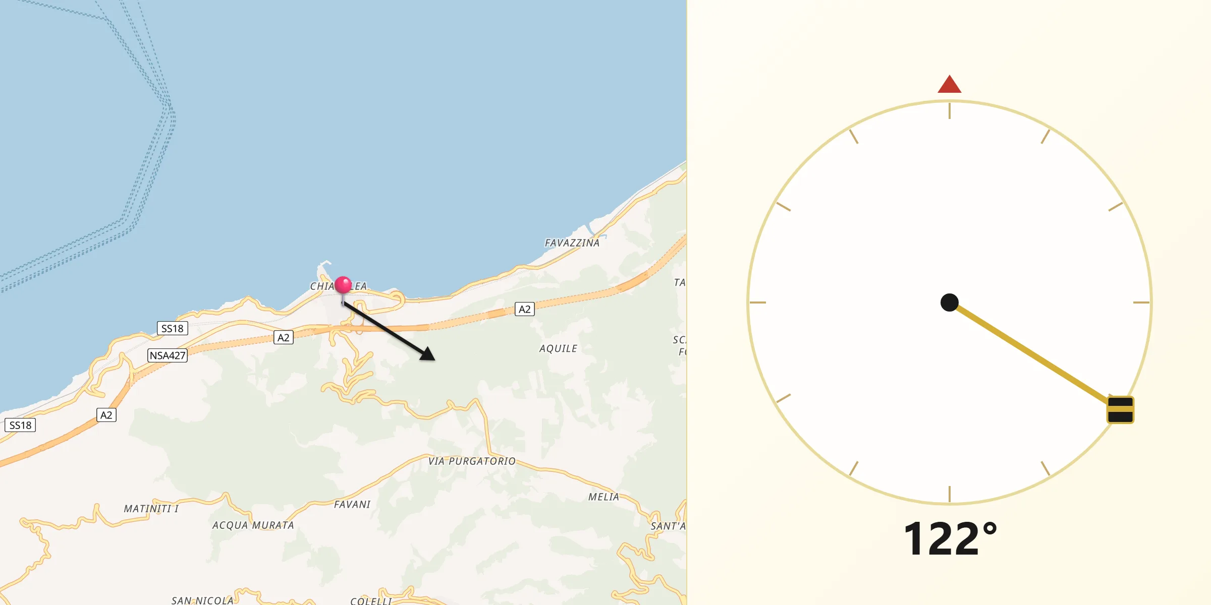 Direzione della Qibla da Scilla