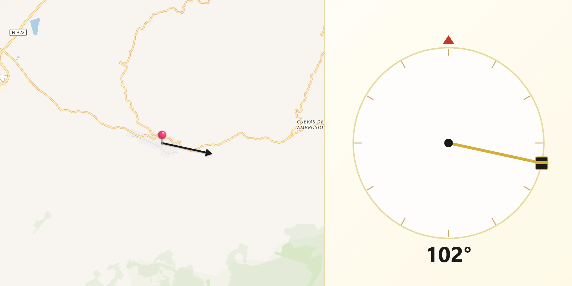 Dirección de la Qibla desde Beas de Segura
