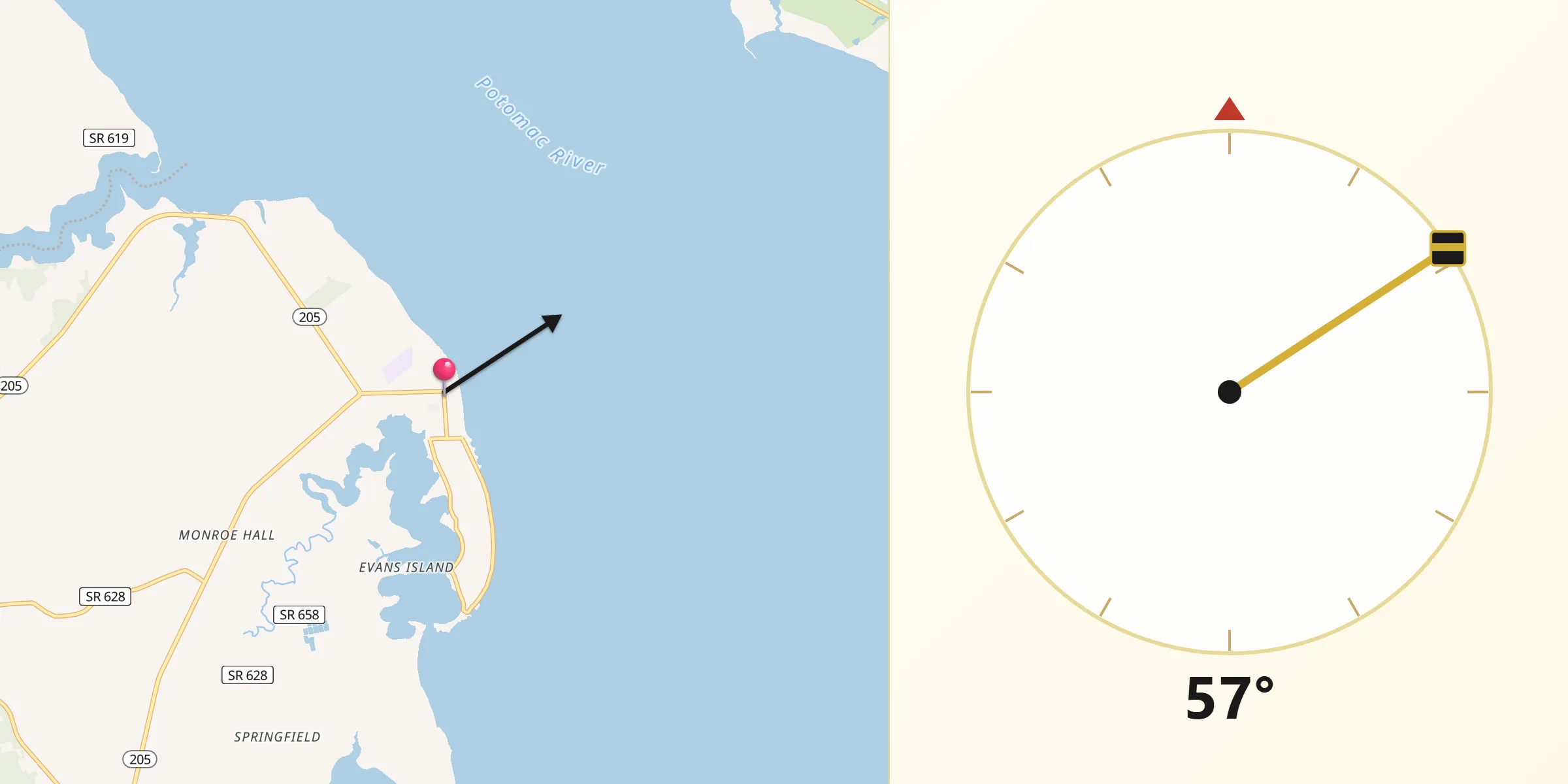 Qibla Direction from Colonial Beach