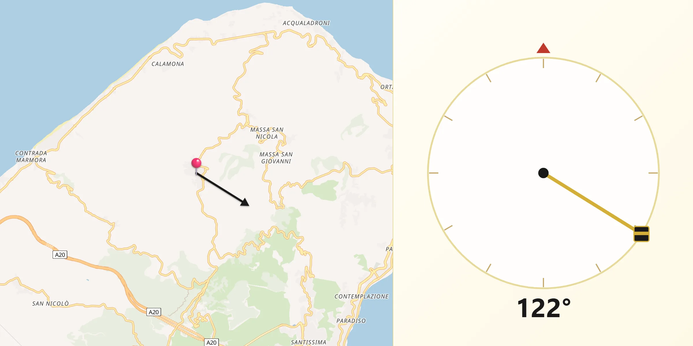Direzione della Qibla da Castanea delle Furie