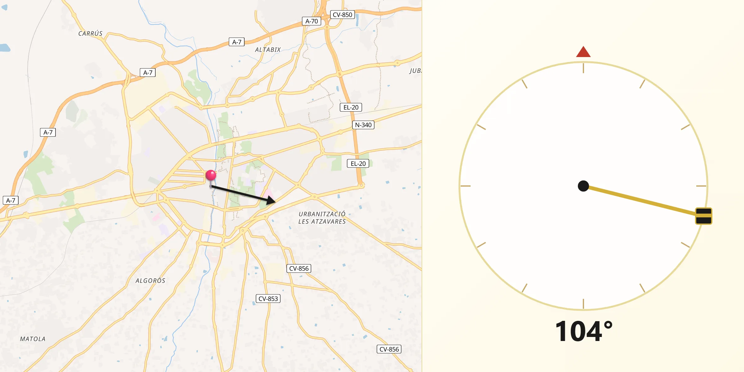 Direção da Qibla a partir de Elx