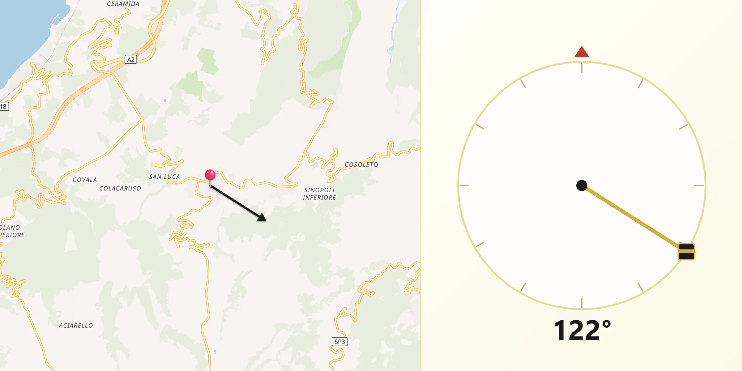 Direzione della Qibla da Sant'Eufemia d'Aspromonte