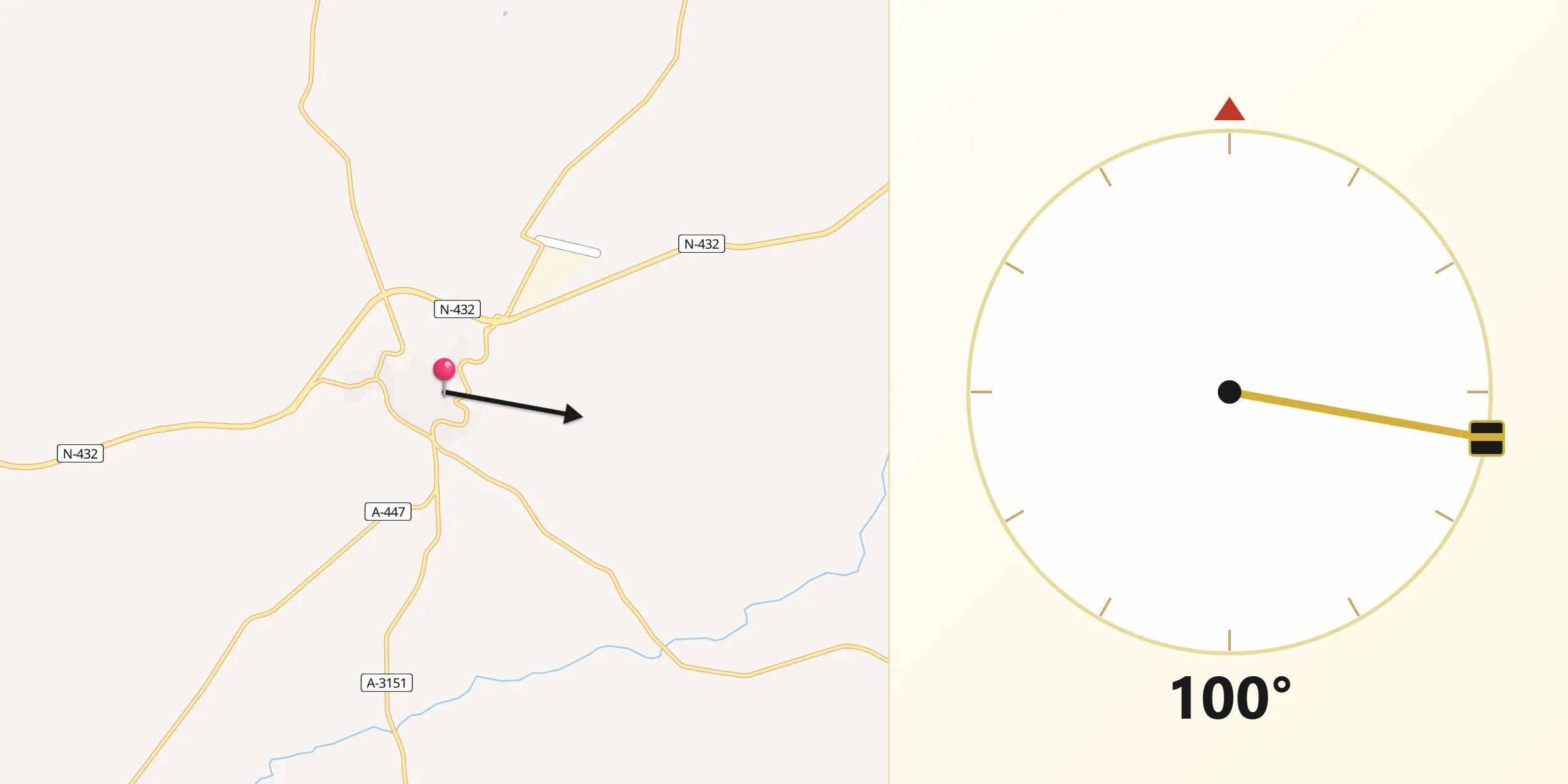 Dirección de la Qibla desde Fuente Obejuna