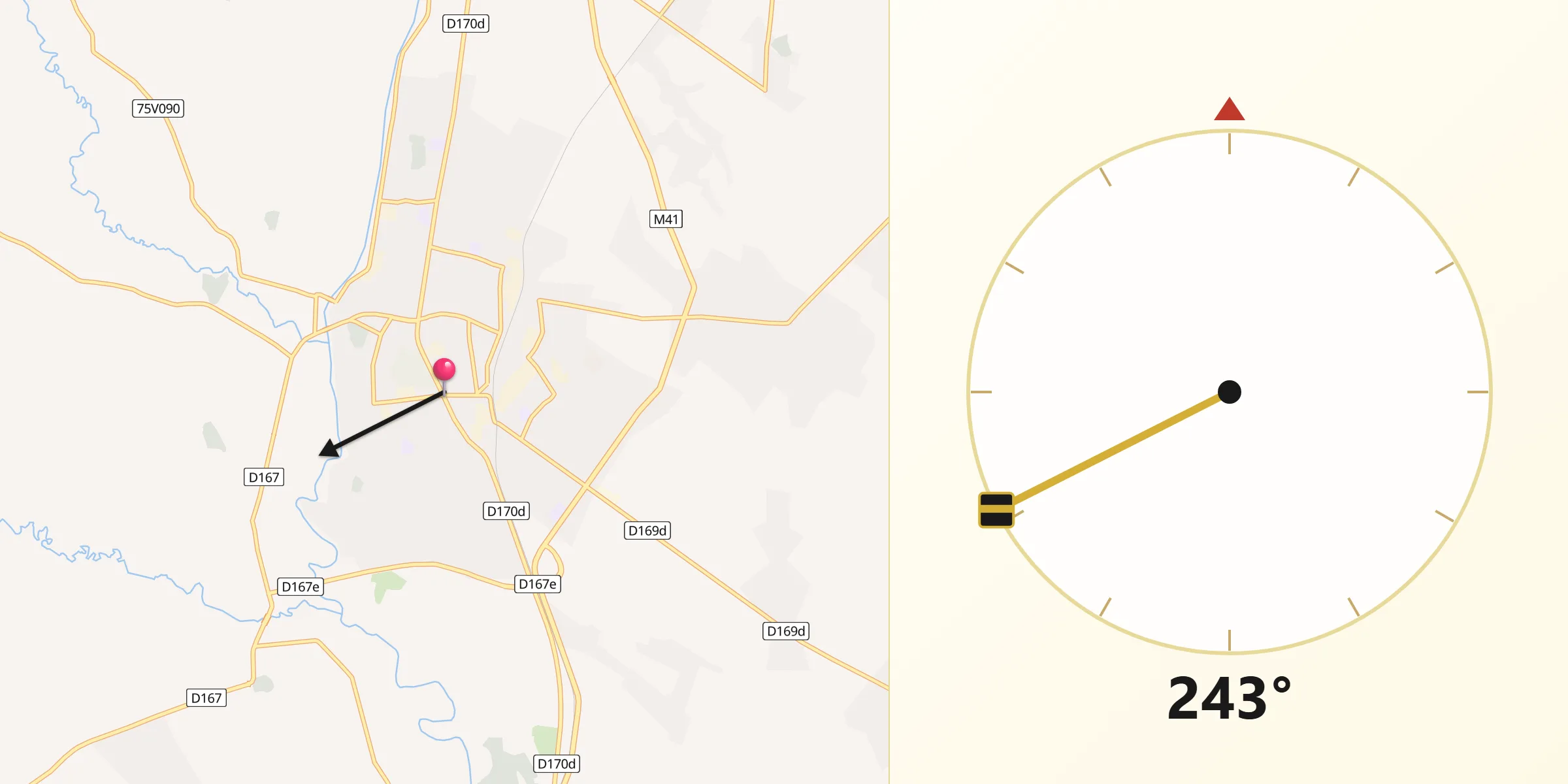 Direction vers la Qibla depuis Denov