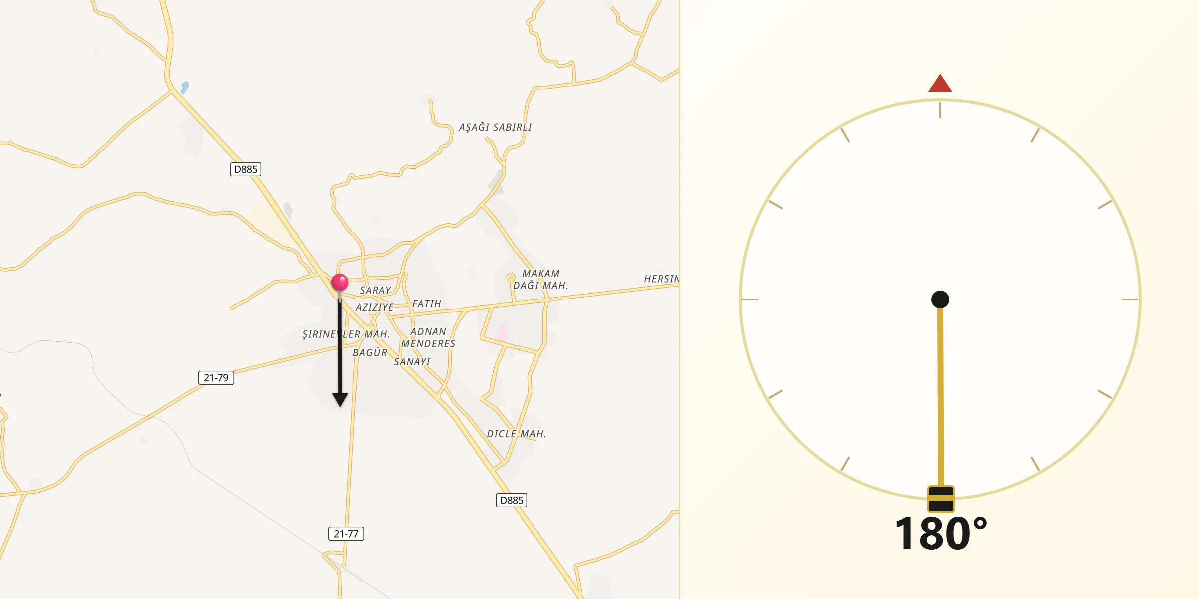Direction vers la Qibla depuis Ergani