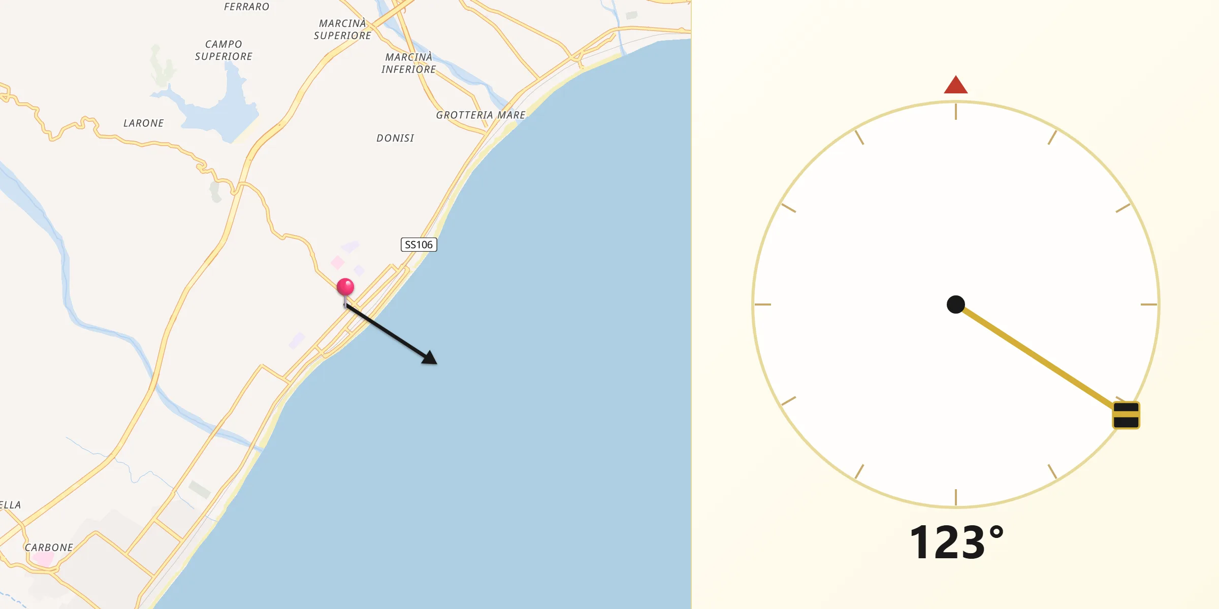 Direzione della Qibla da Siderno