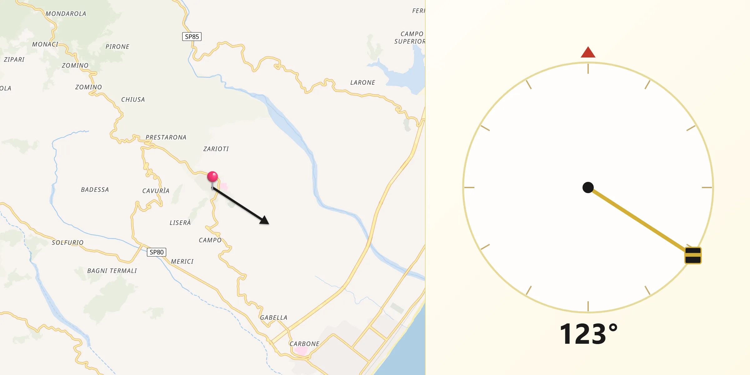 Direzione della Qibla da Gerace