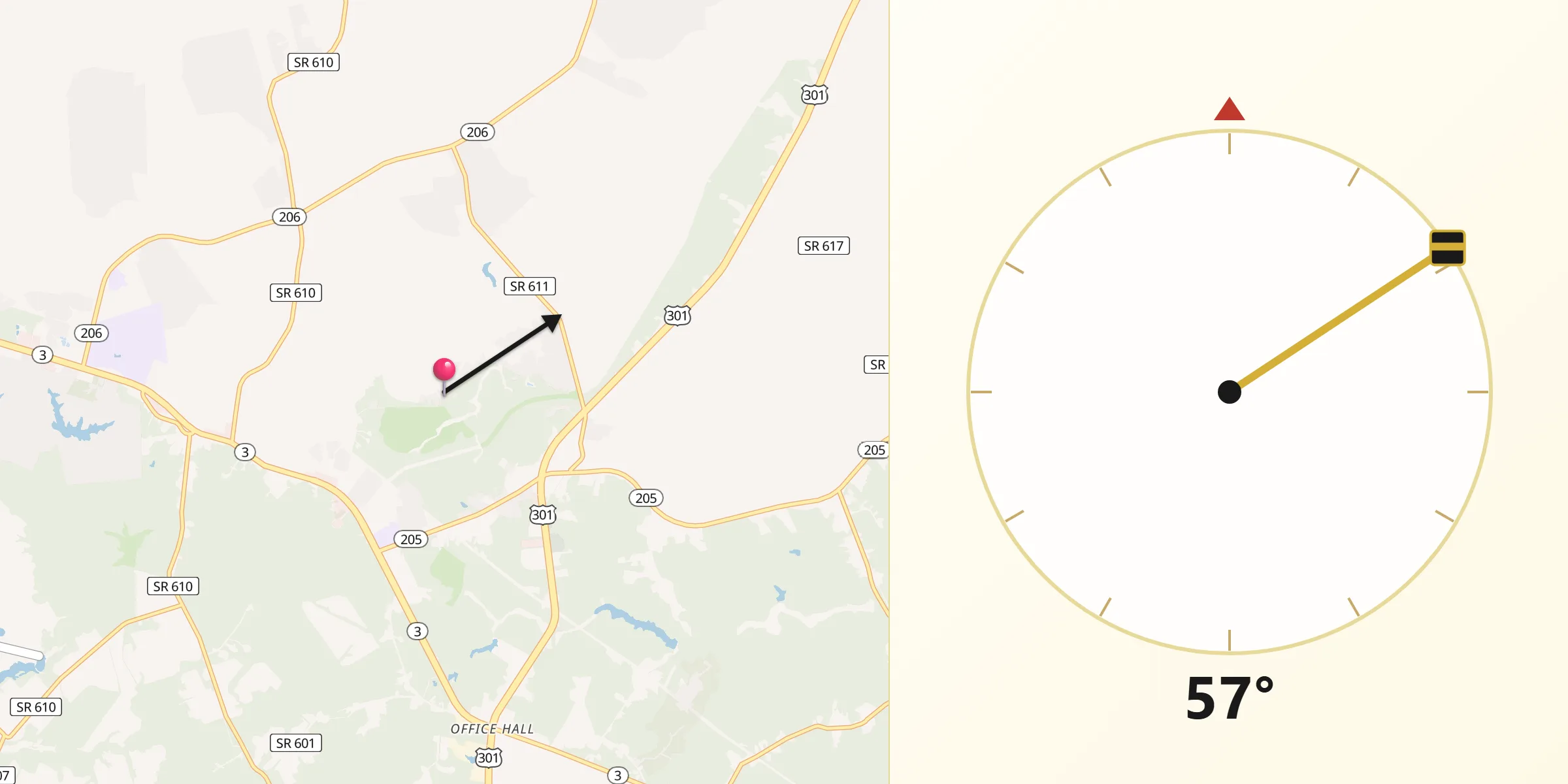 Qibla Direction from King George County