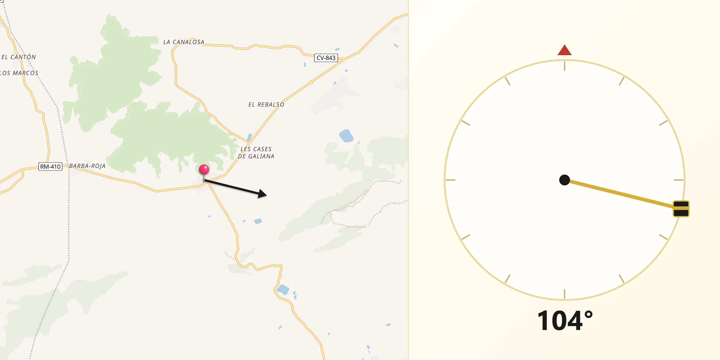 Dirección de la Qibla desde Hondón de los Frailes