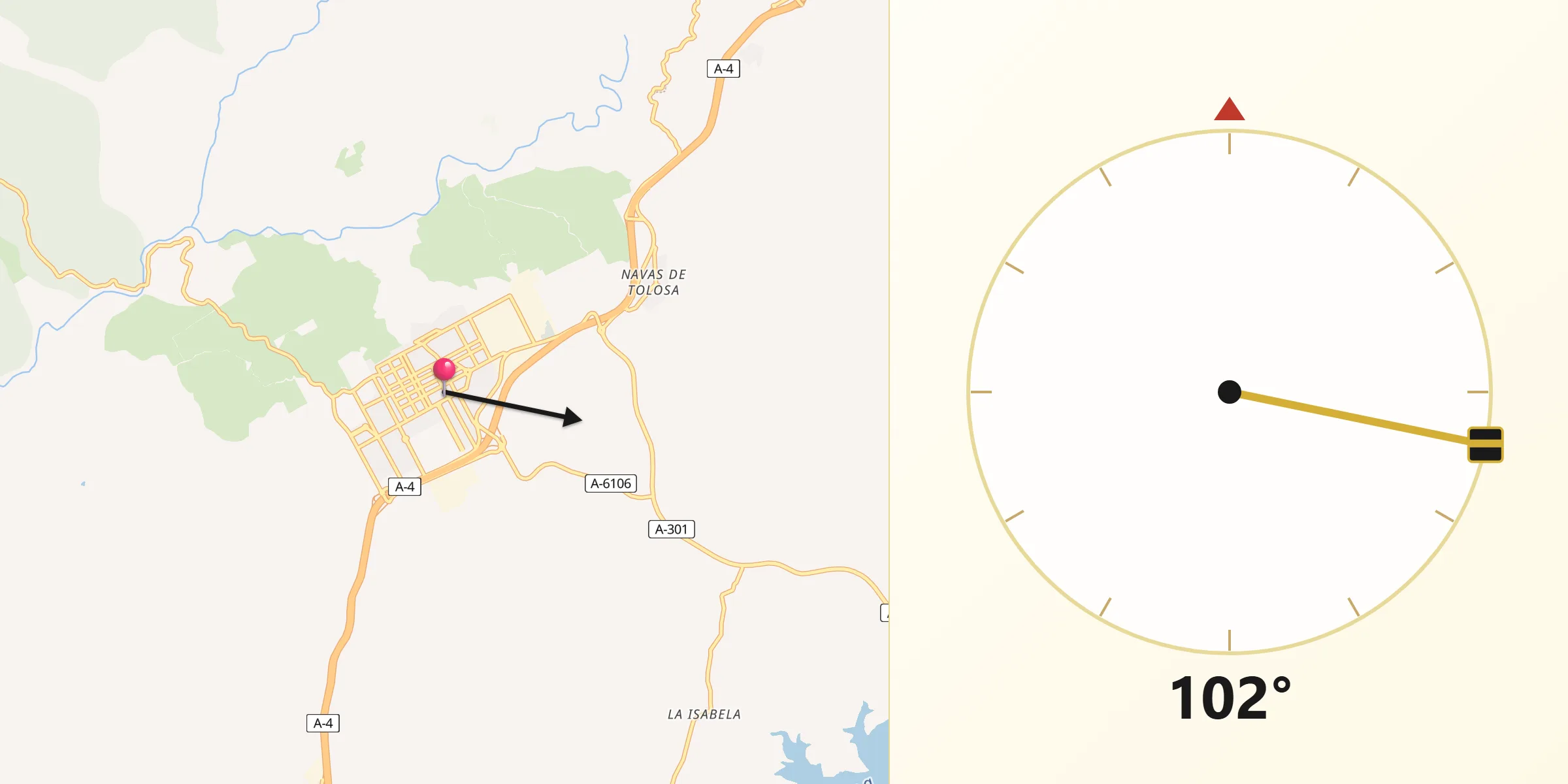Dirección de la Qibla desde La Carolina