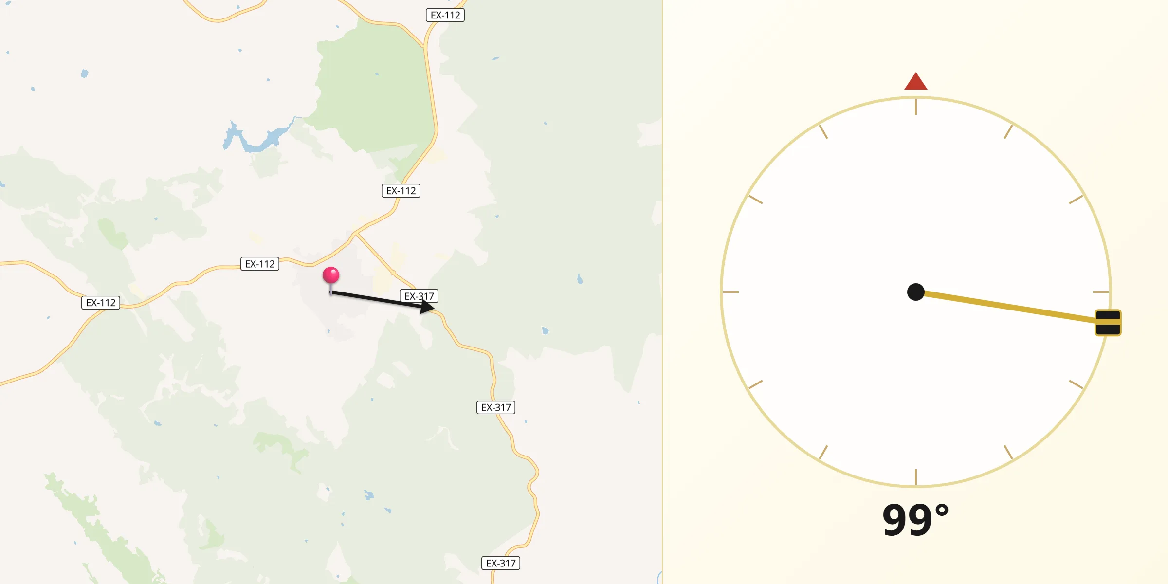 Dirección de la Qibla desde Oliva de la Frontera