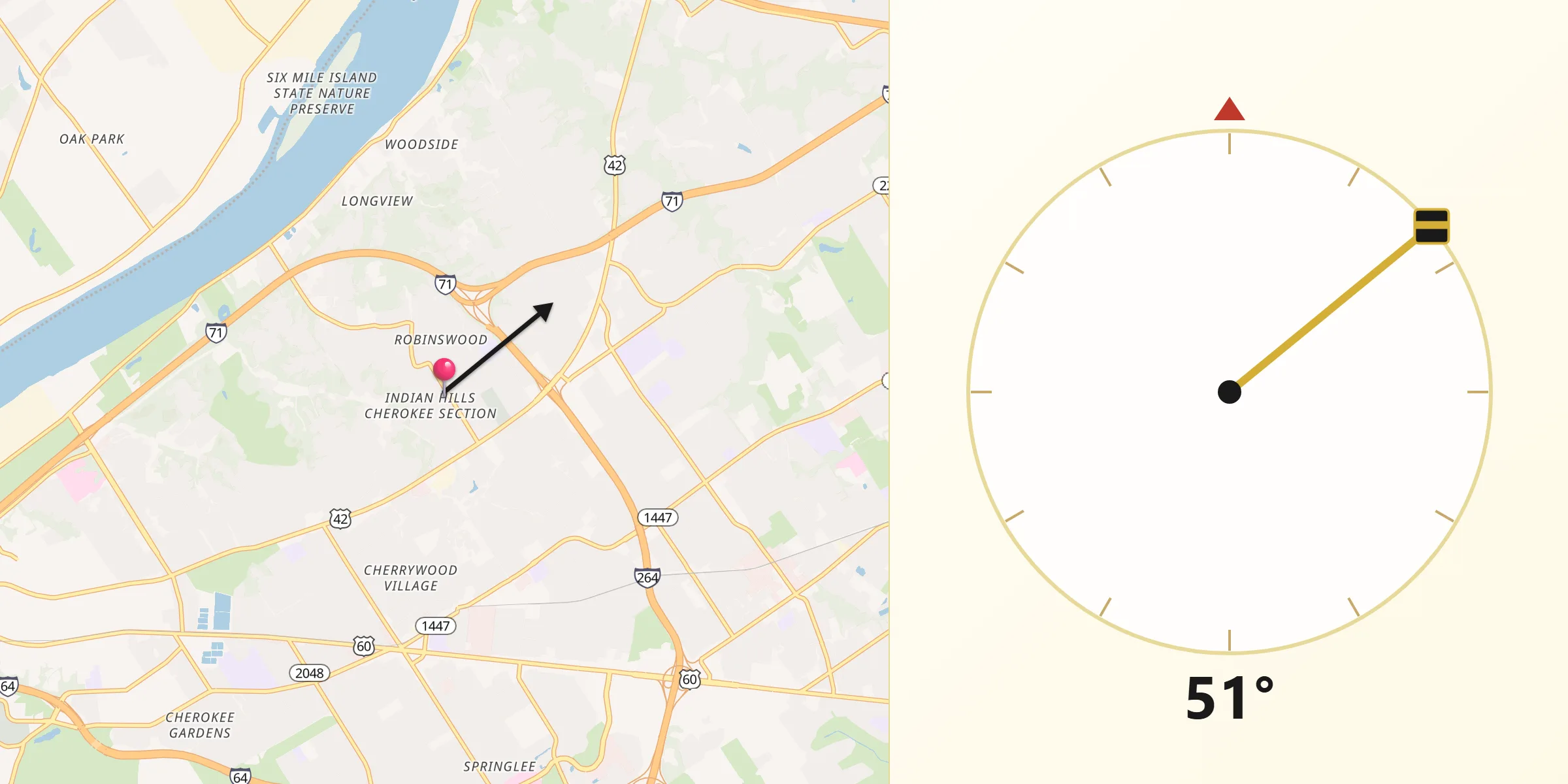 Qibla Direction from Indian Hills Cherokee Section