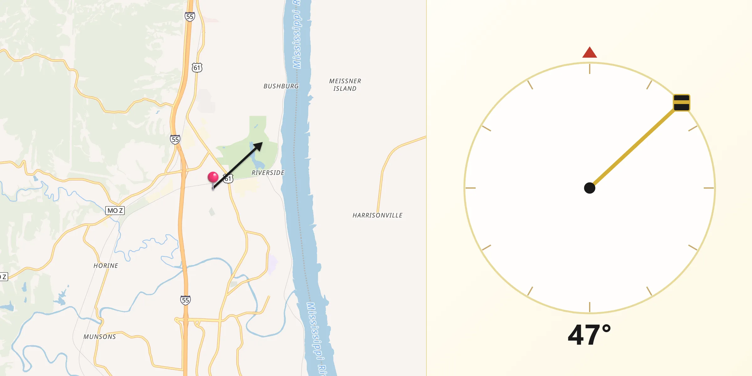 Qibla Direction from Pevely