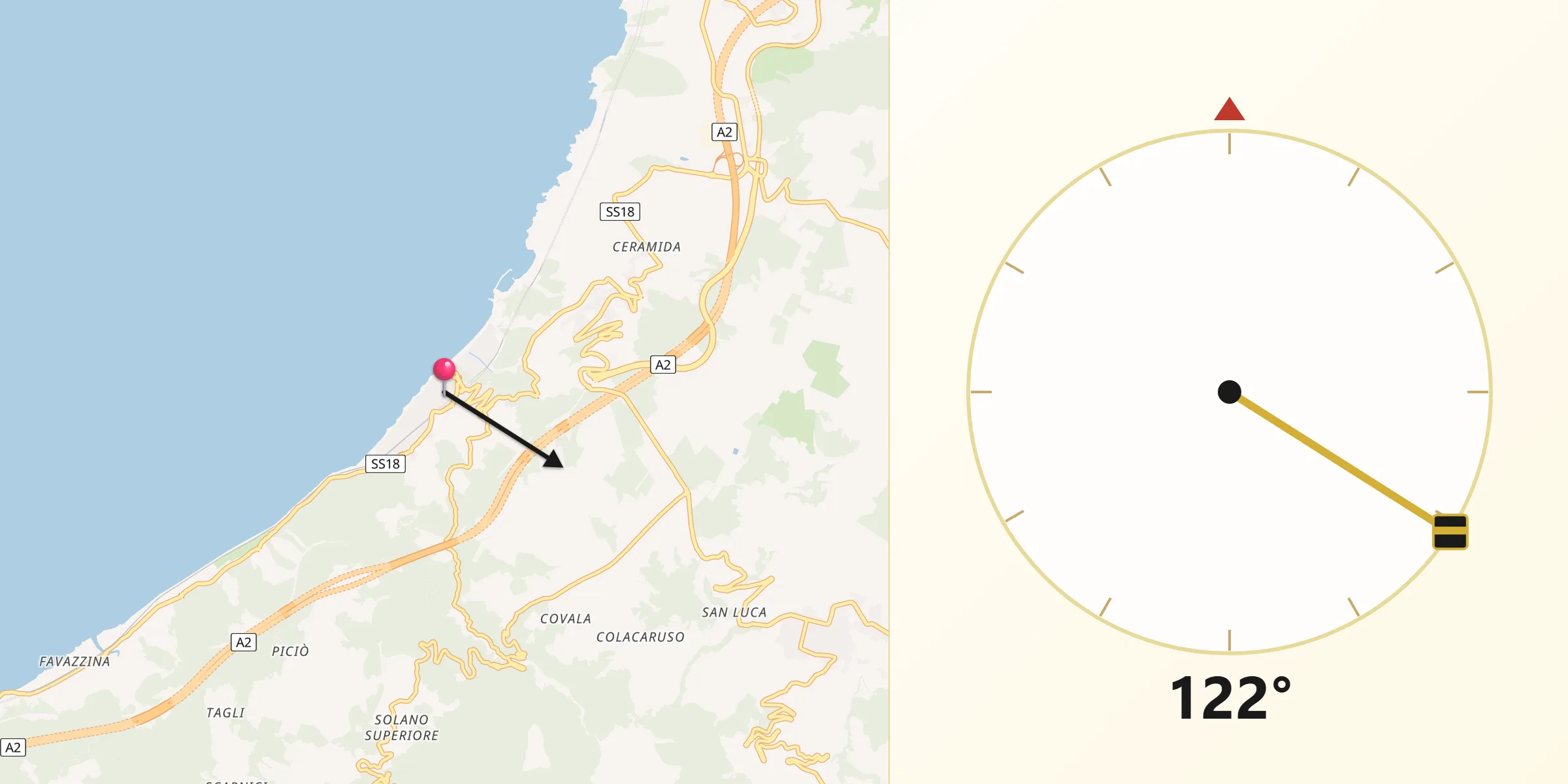 Direzione della Qibla da Bagnara Calabra