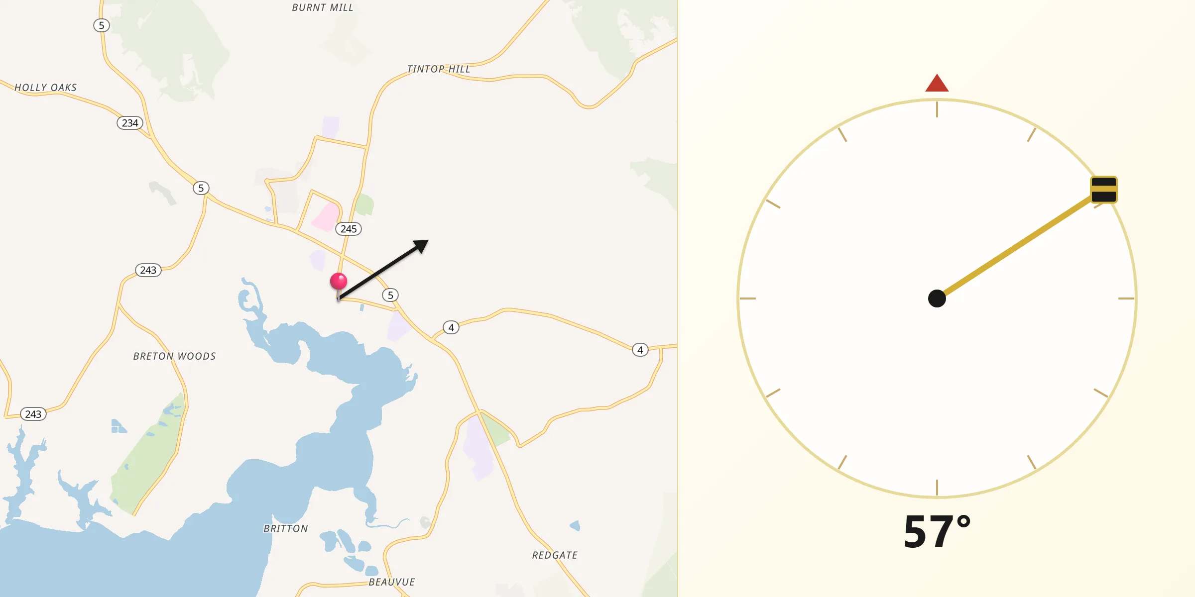 Qibla Direction from Leonardtown