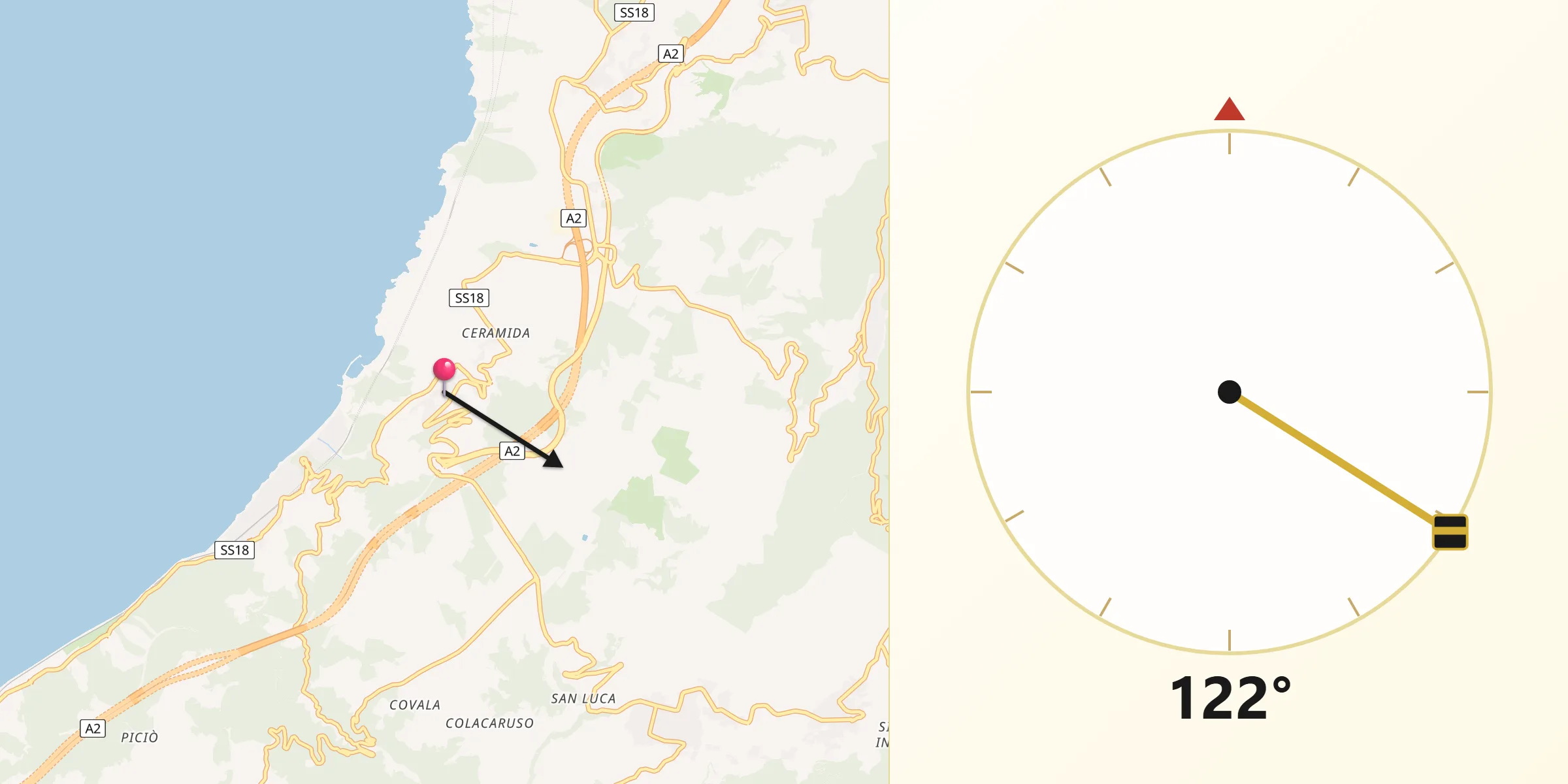 Direzione della Qibla da Ceramida-Pellegrina