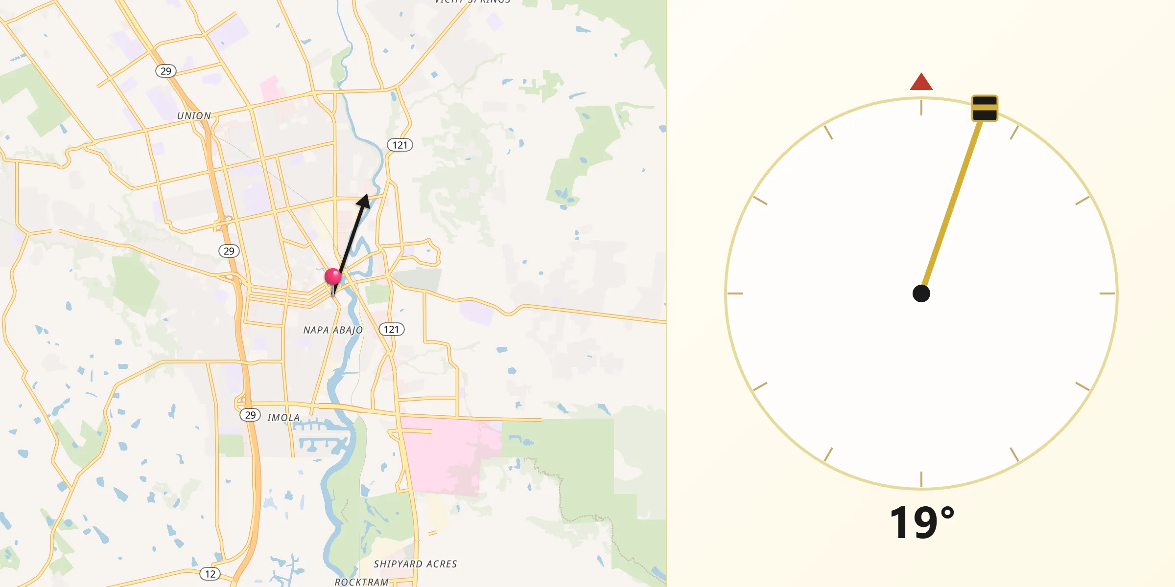 Qibla Direction from Napa