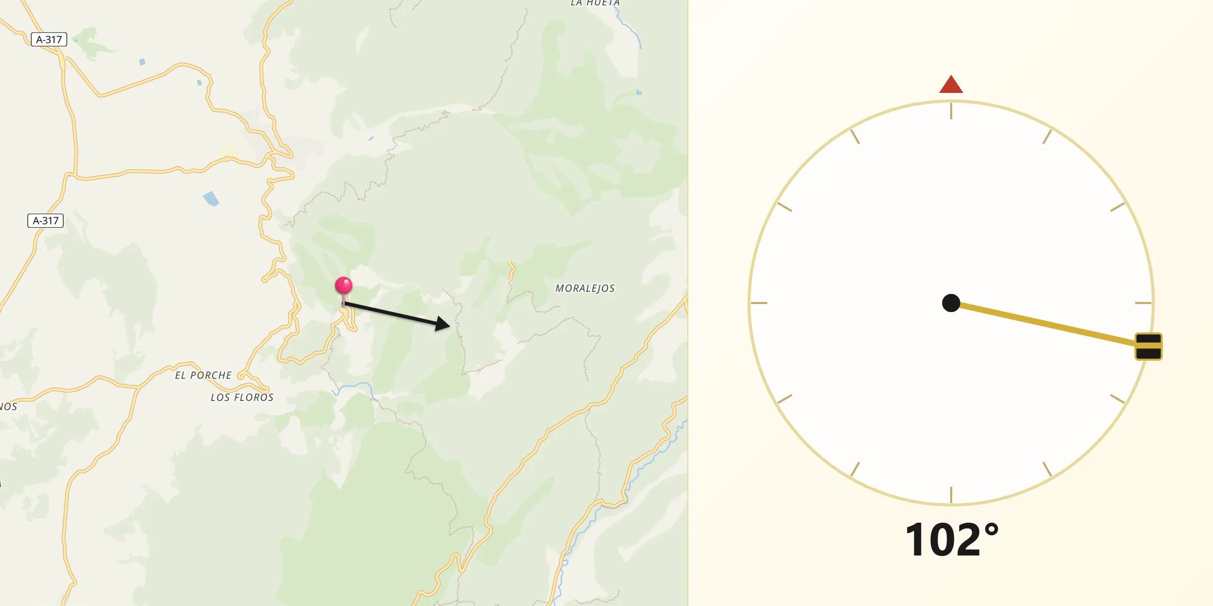 Dirección de la Qibla desde Segura de la Sierra