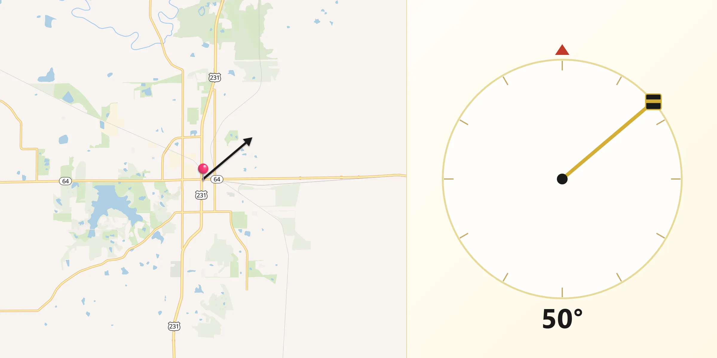 Qibla Direction from Huntingburg