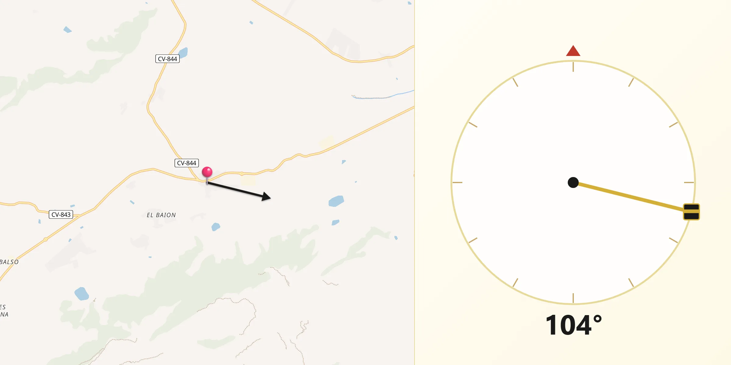 Dirección de la Qibla desde Hondón de las Nieves