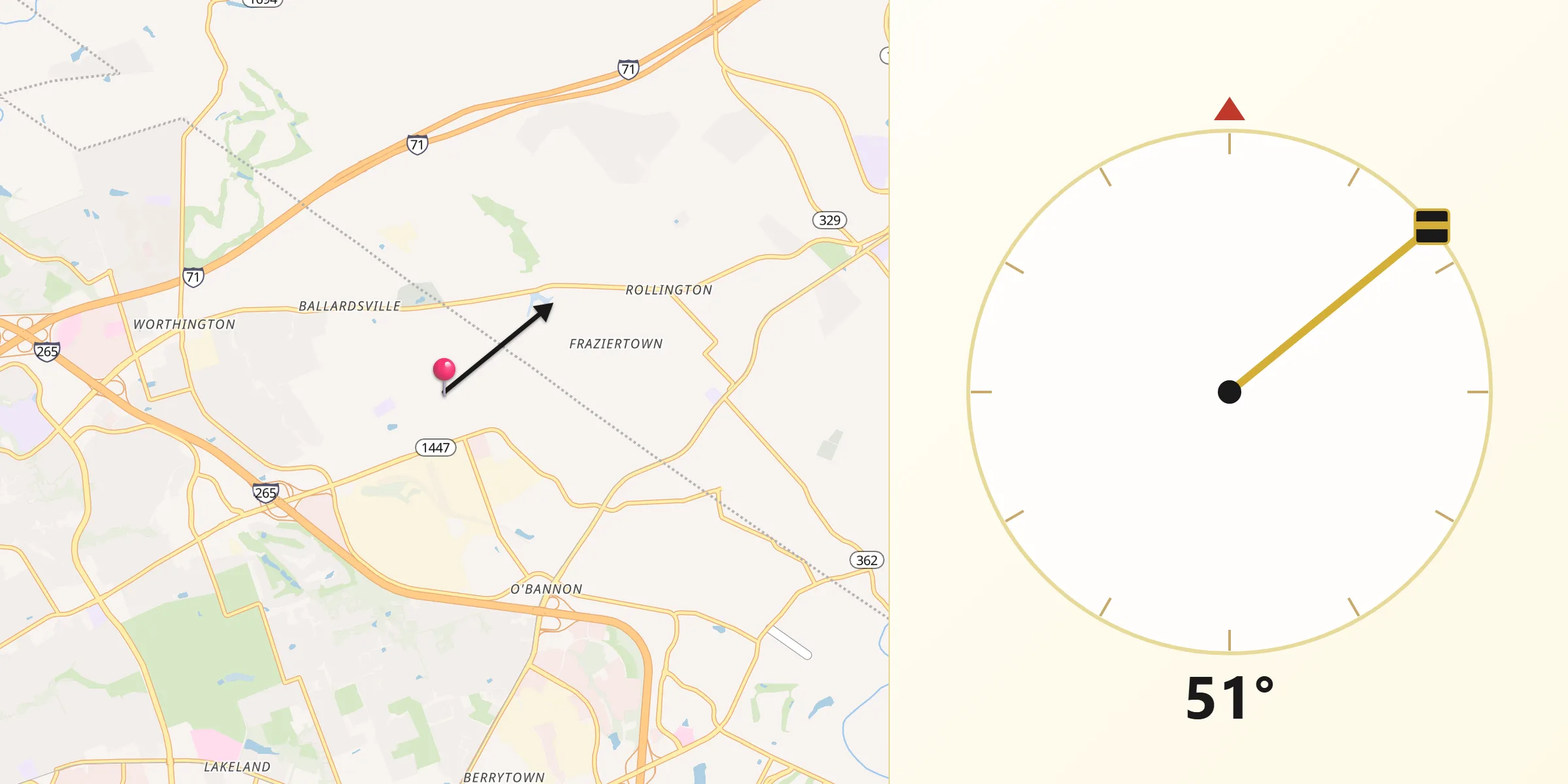 Qibla Direction from Worthington Hills