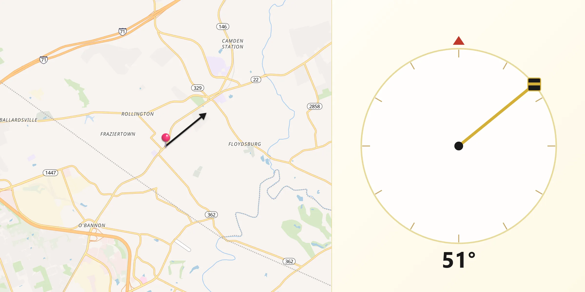 Qibla Direction from Pewee Valley