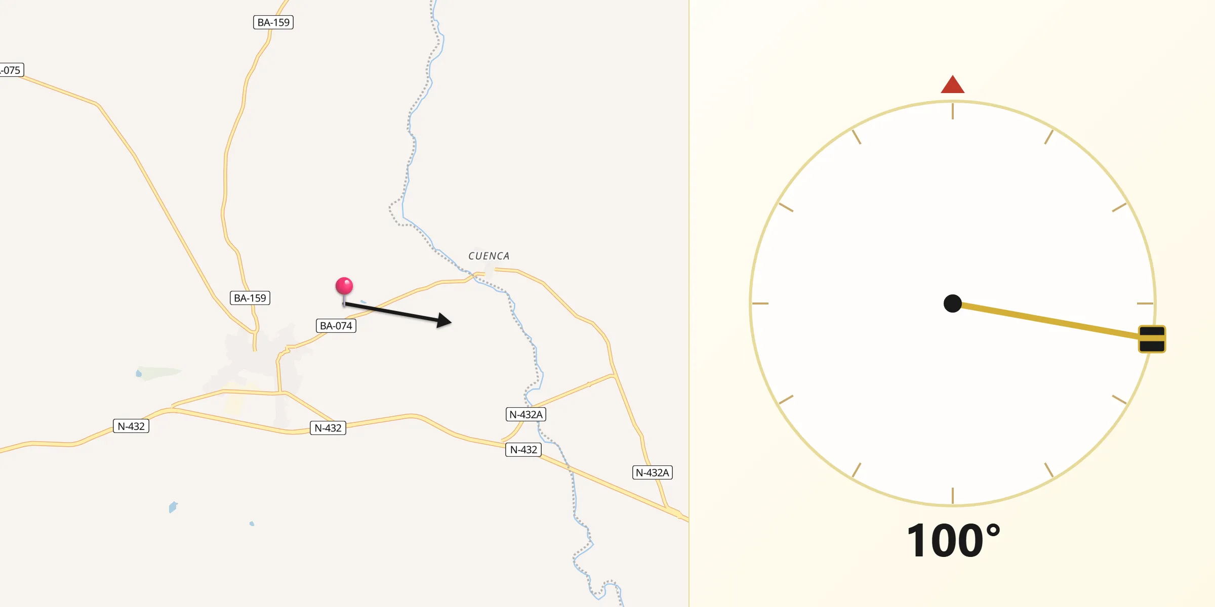 Dirección de la Qibla desde Granja de Torrehermosa