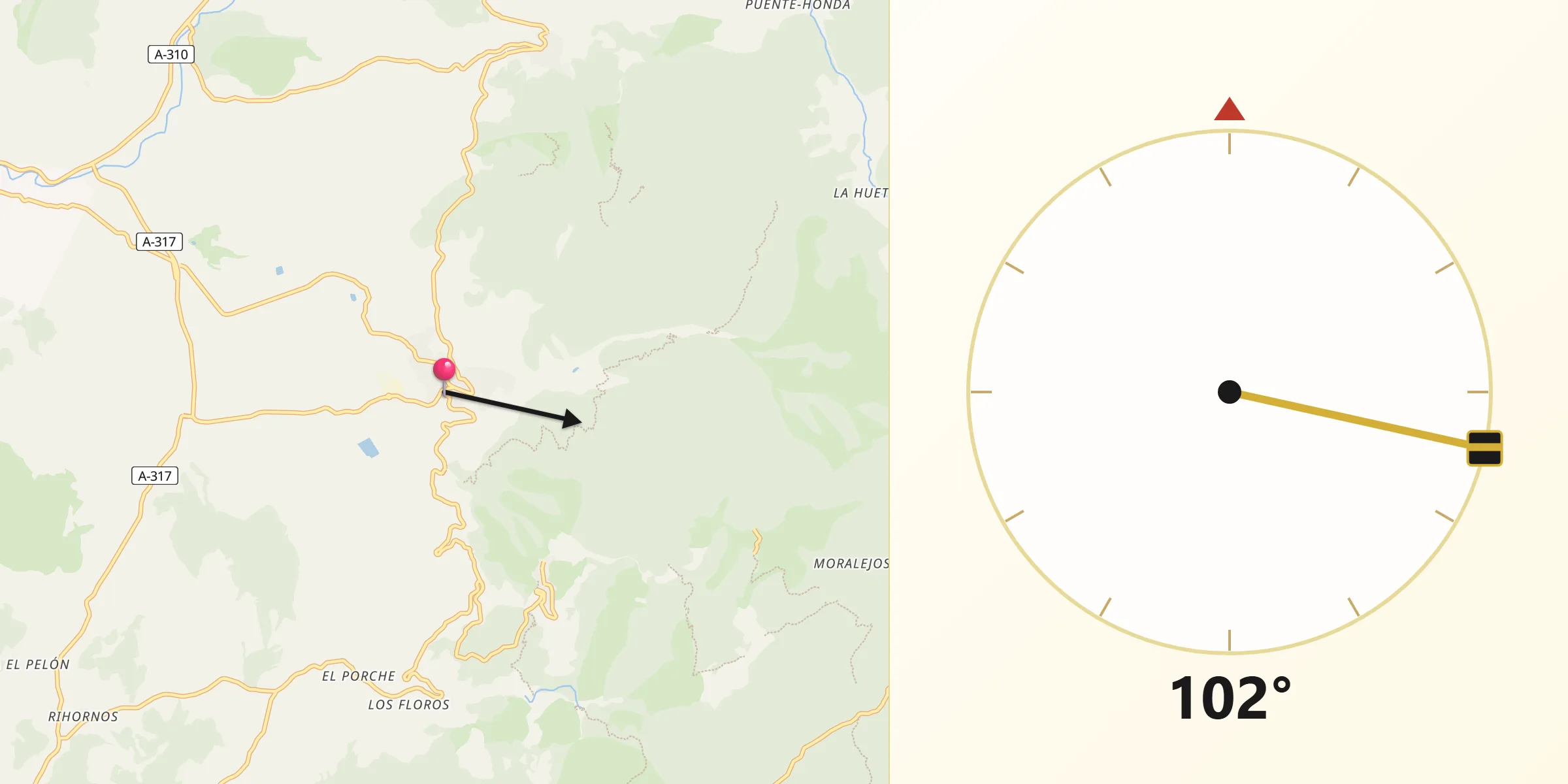 Dirección de la Qibla desde Orcera