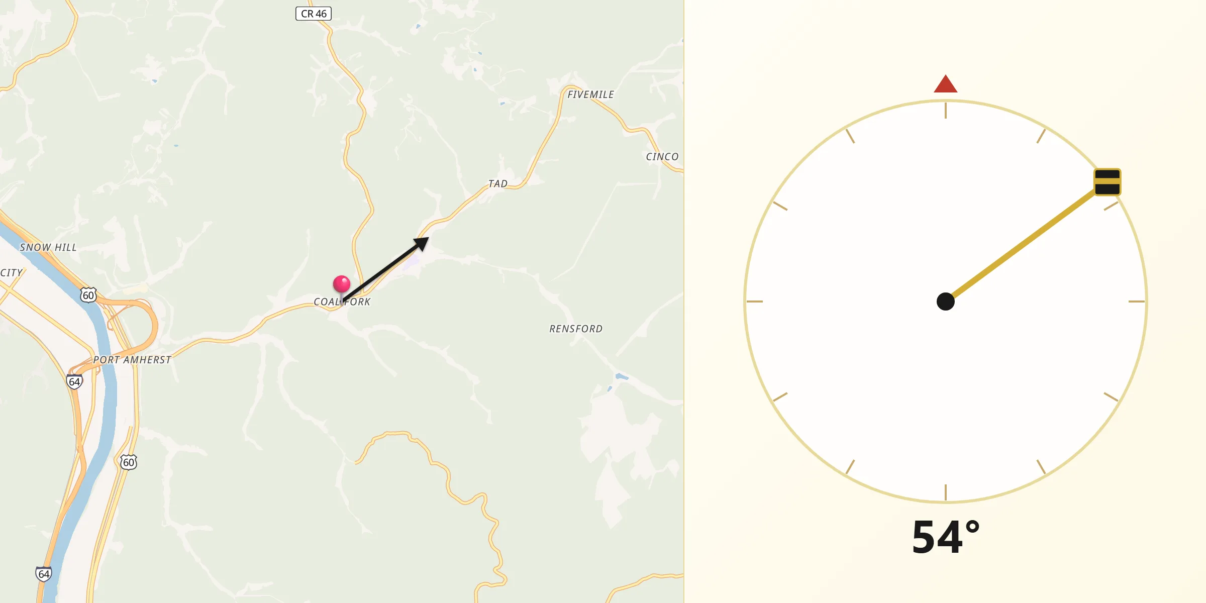 Qibla Direction from Coal Fork